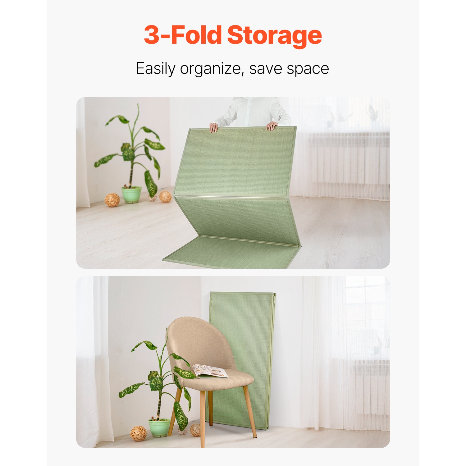 VEVOR Japanese Tatami Mat, Full Size Foldable Japanese Tatami Mattress( Natural Rush Grass), Japanese Floor Mattress with Non-Slip Backing & Fresh