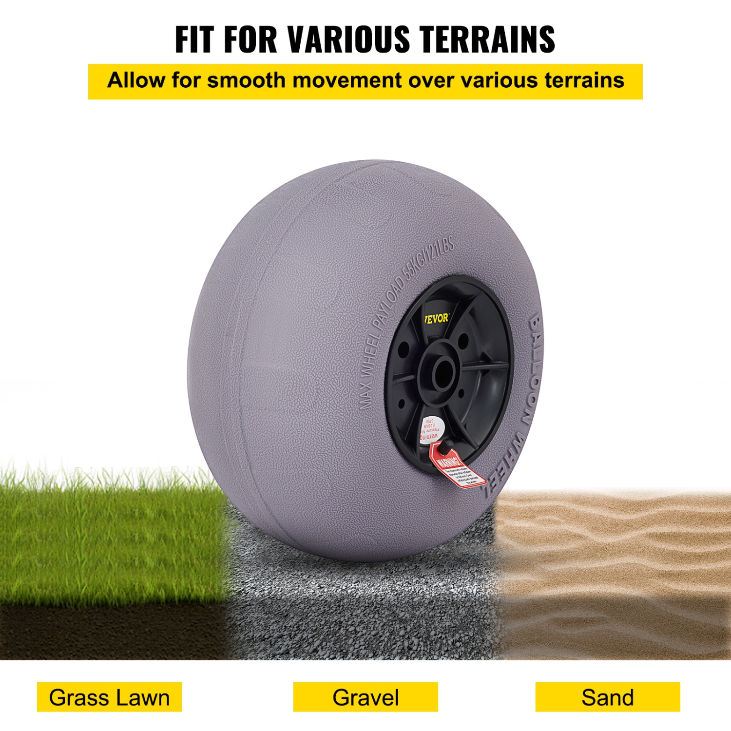 Roues pour ballon de plage de 13&nbsp;po VEVOR, pneus pour sable de rechange, pneus pour chariot en TPUR pour chariot à kayak, chariot pour canot et