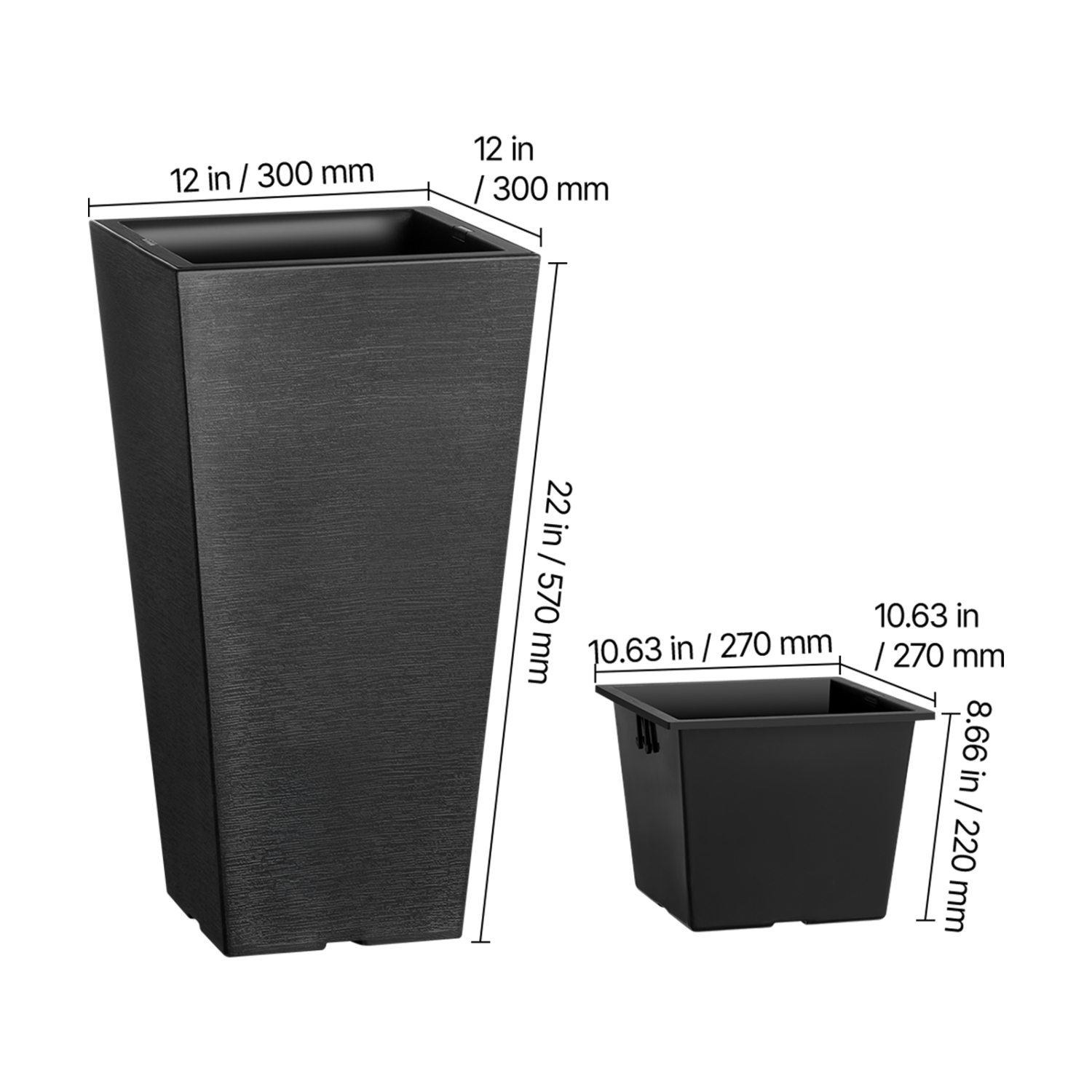 Ensemble de 2 grandes jardinières d'extérieur VEVOR 22&nbsp;po, de grandes jardinières pour plantes d'intérieur d'extérieur, de jardinières carrées