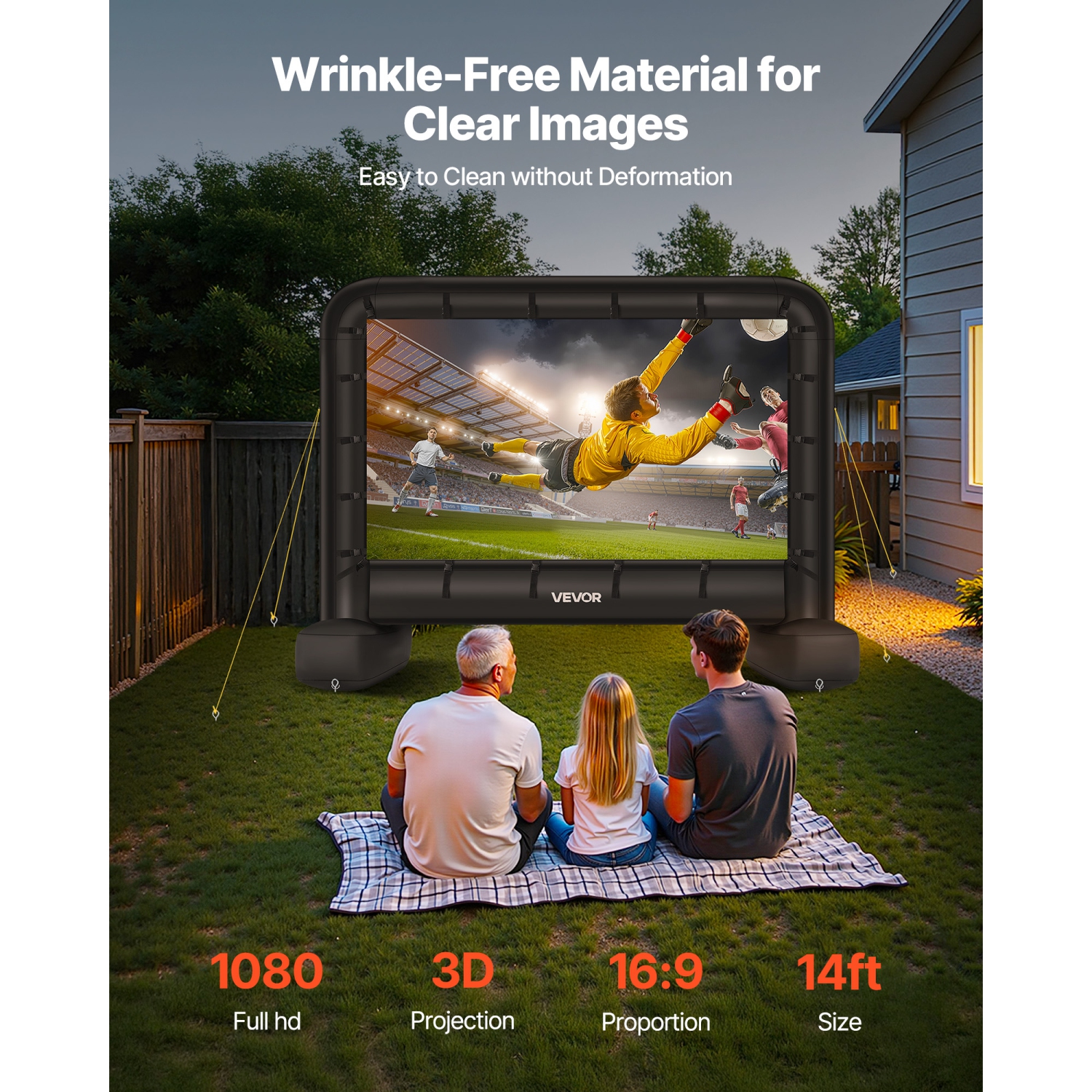 VEVOR 14 ft Inflatable Movie Screen, 600D Washable Inflatable Projector Screen with Portable Storage Bag, 16:9 Easy Set Up Movie Projection for