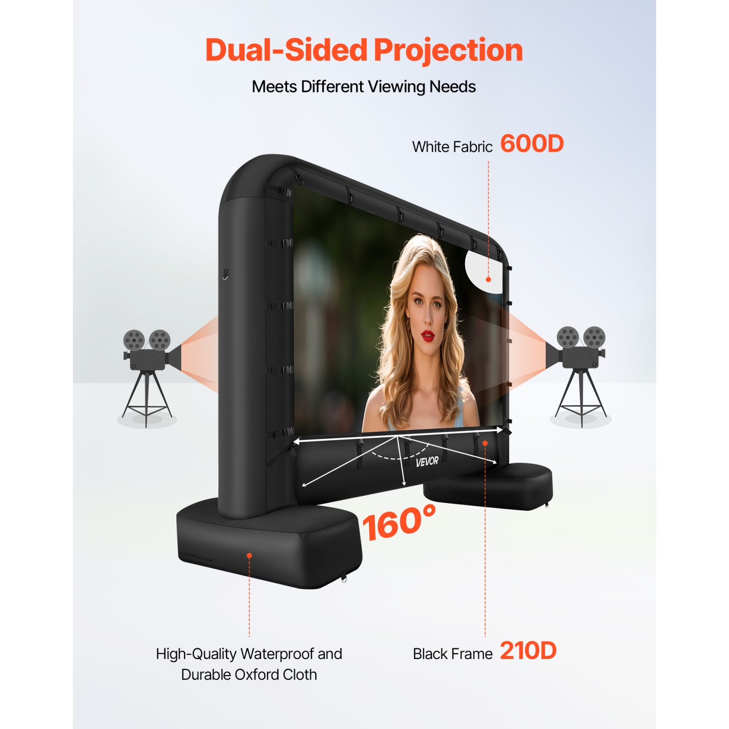 VEVOR 14 ft Inflatable Movie Screen, 600D Washable Inflatable Projector Screen with Portable Storage Bag, 16:9 Easy Set Up Movie Projection for