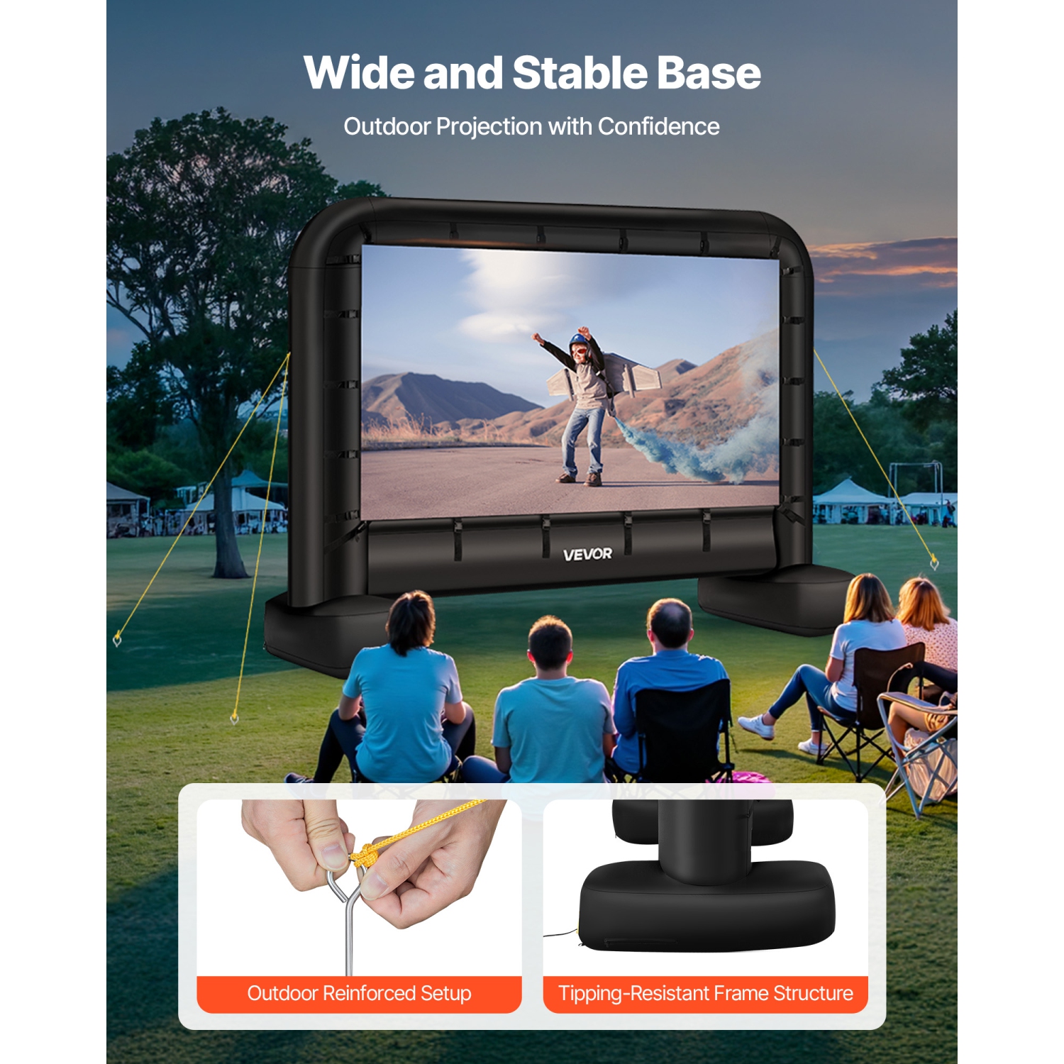 VEVOR 14 ft Inflatable Movie Screen, 600D Washable Inflatable Projector Screen with Portable Storage Bag, 16:9 Easy Set Up Movie Projection for