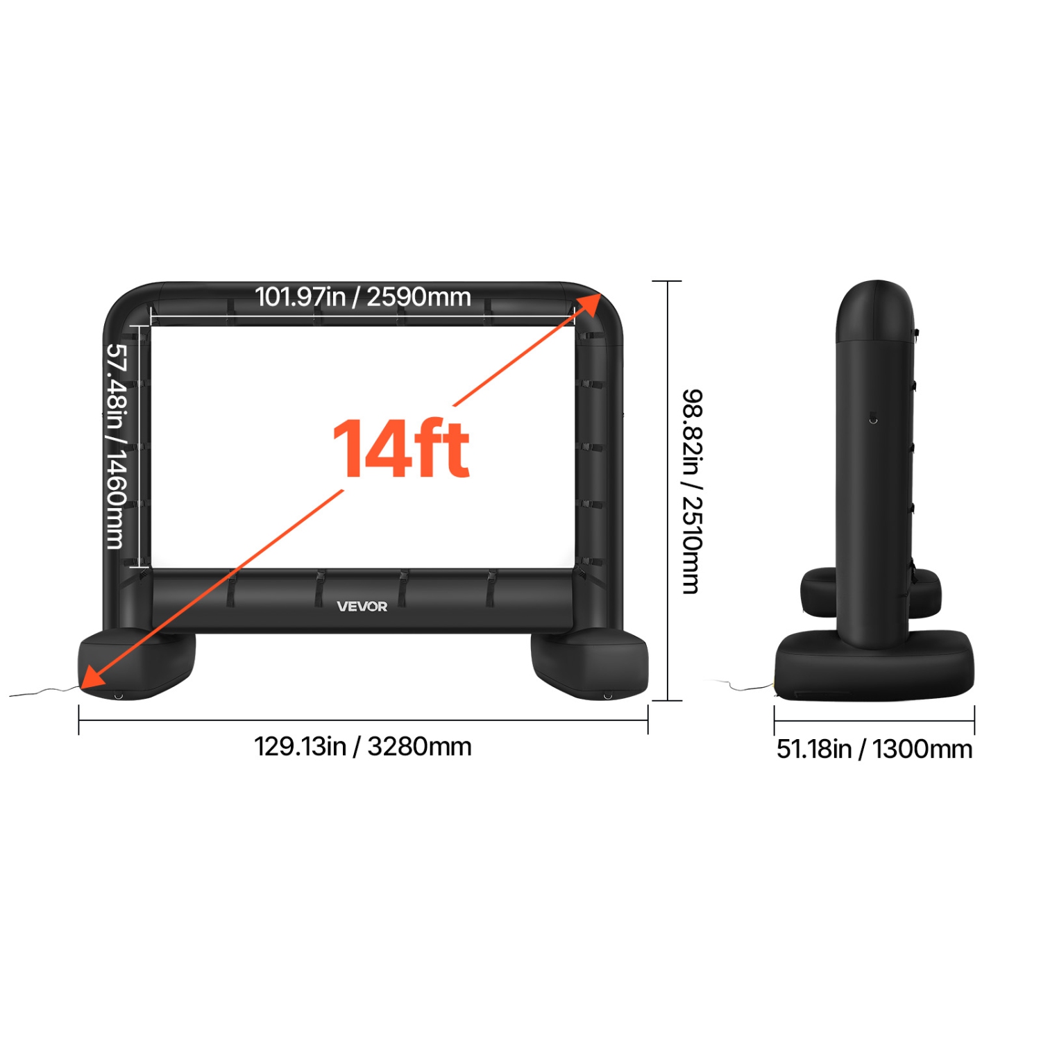 VEVOR 14 ft Inflatable Movie Screen, 600D Washable Inflatable Projector Screen with Portable Storage Bag, 16:9 Easy Set Up Movie Projection for