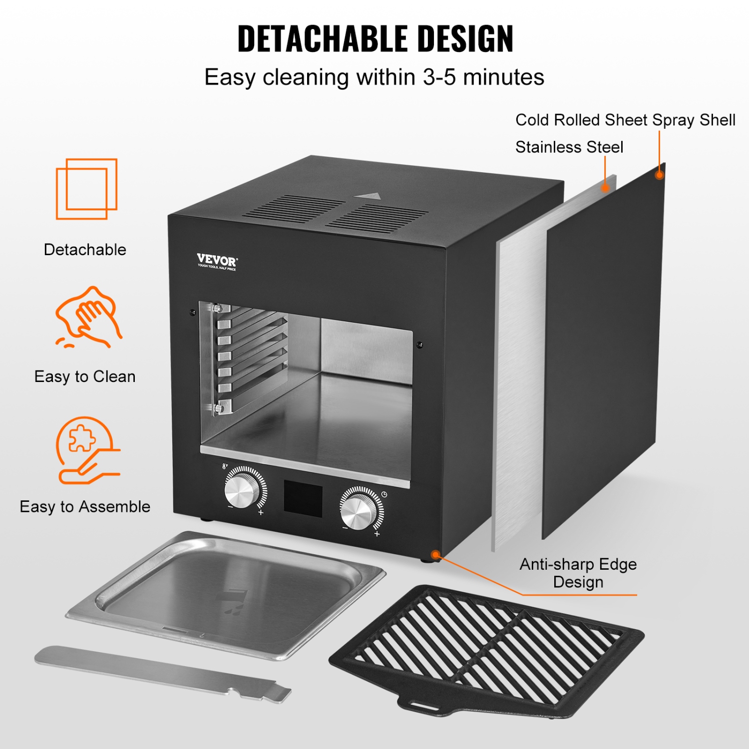 VEVOR 1800W Electric Steak Grill, Smokeless Infrared Electric Broiler, 1450°F Stainless Steel Steak Cooker with 6-Tier Adjustable Rack, Electric