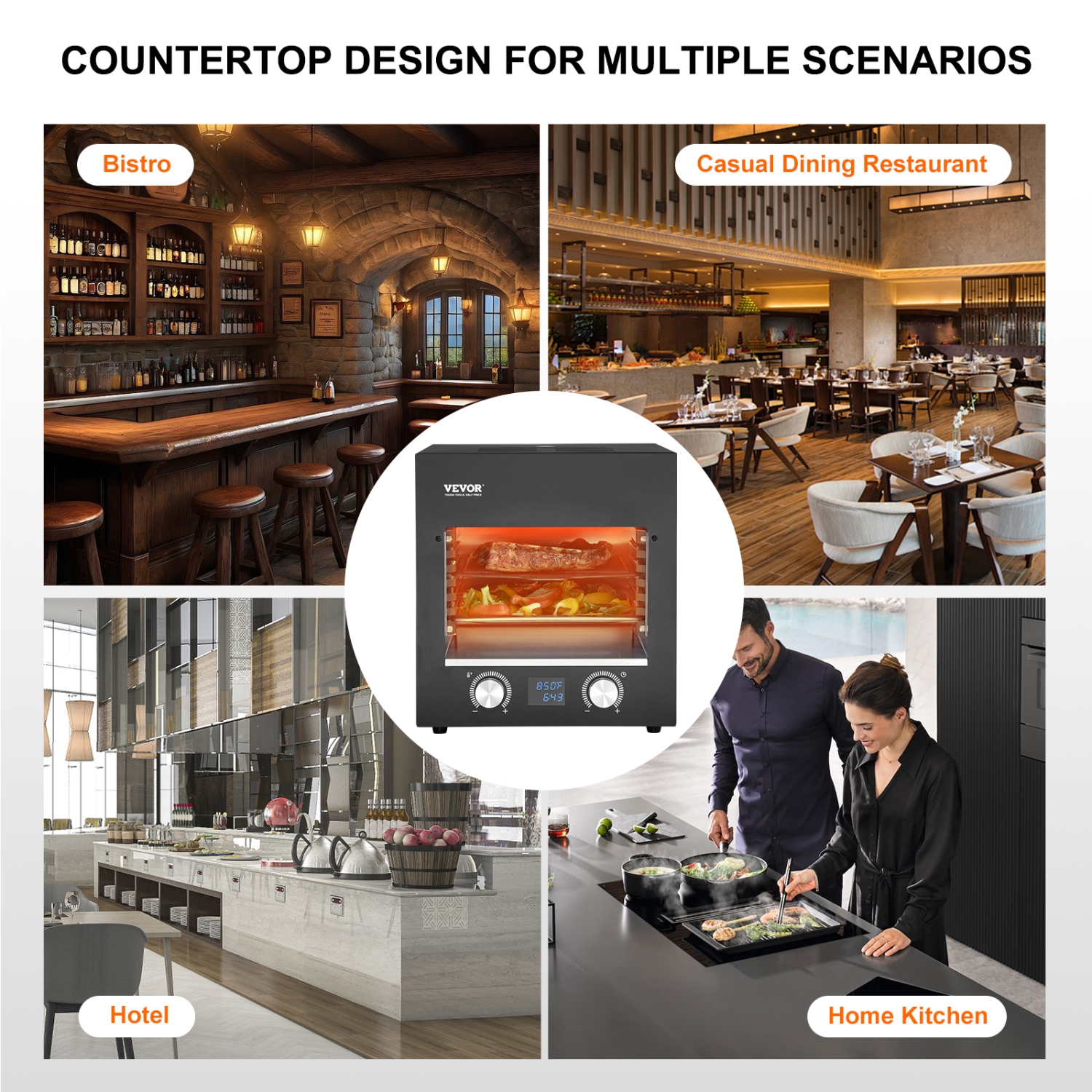 VEVOR 1800W Electric Steak Grill, Smokeless Infrared Electric Broiler, 1450°F Stainless Steel Steak Cooker with 6-Tier Adjustable Rack, Electric