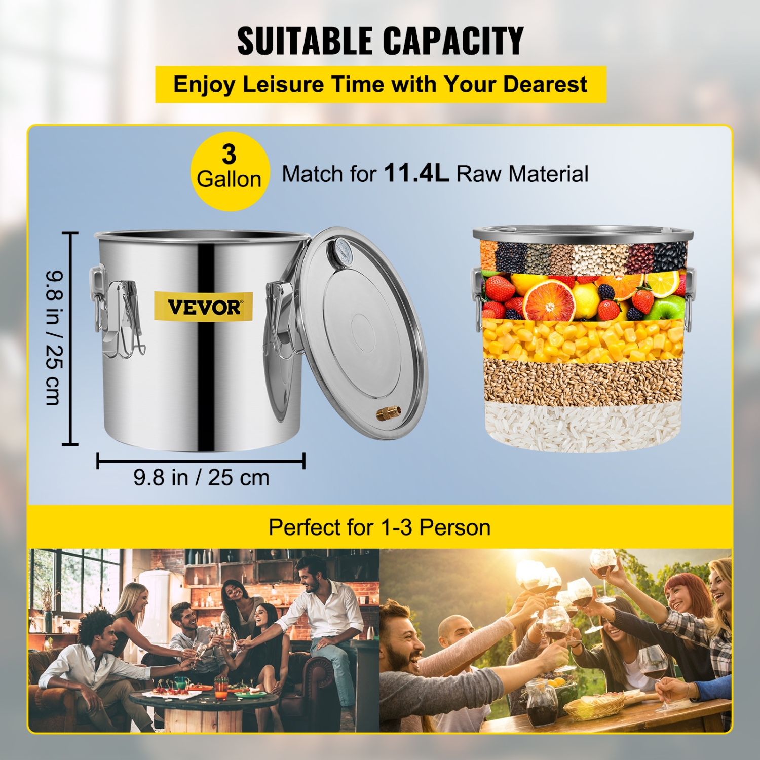 VEVOR 3GAL 12L Water Alcohol Distiller Copper Wine Making Boiler Multi Home DIY Brewing Distilling Kit for Fruit Wine, Water, Brandy, And Refining