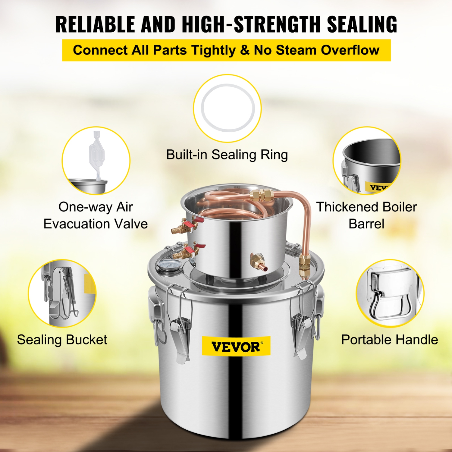 VEVOR 3GAL 12L Water Alcohol Distiller Copper Wine Making Boiler Multi Home DIY Brewing Distilling Kit for Fruit Wine, Water, Brandy, And Refining