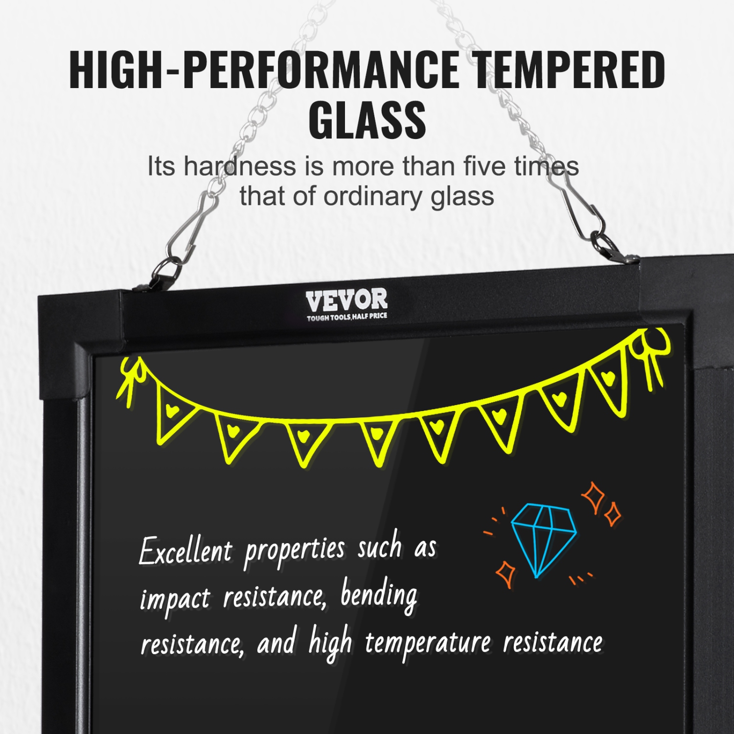 VEVOR 16"x12" LED Message Writing Board, Illuminated Erasable Lighted Chalkboard, Neon Effect Menu Sign Board, Drawing Board with 8 Fluorescent Chalk