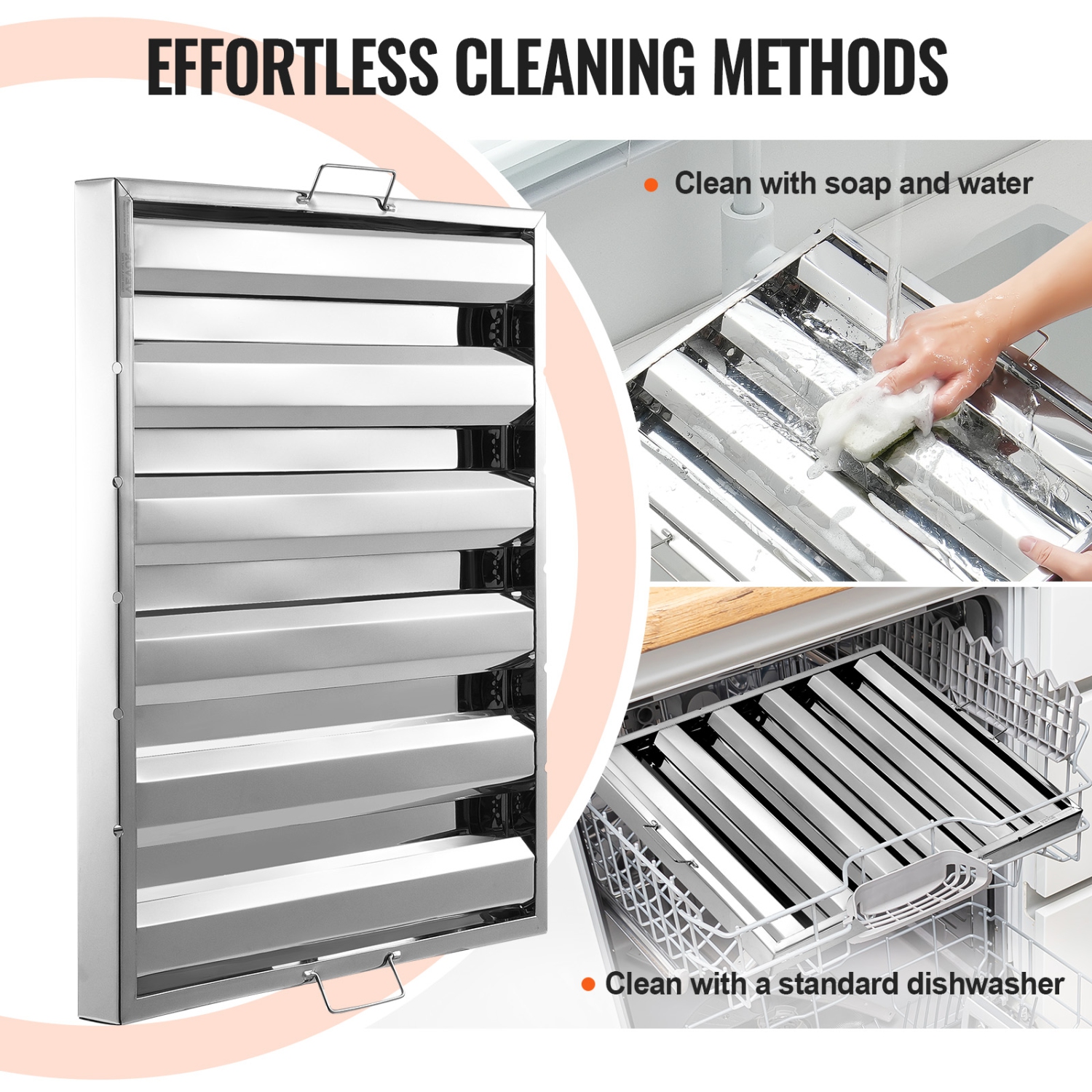 VEVOR 24.5W x 19.5H Commercial Hood Filter, Inch Range Hood Filters, Stainless Steel Restaurant Range Hood Baffle Filter for Grease Rated Commercial