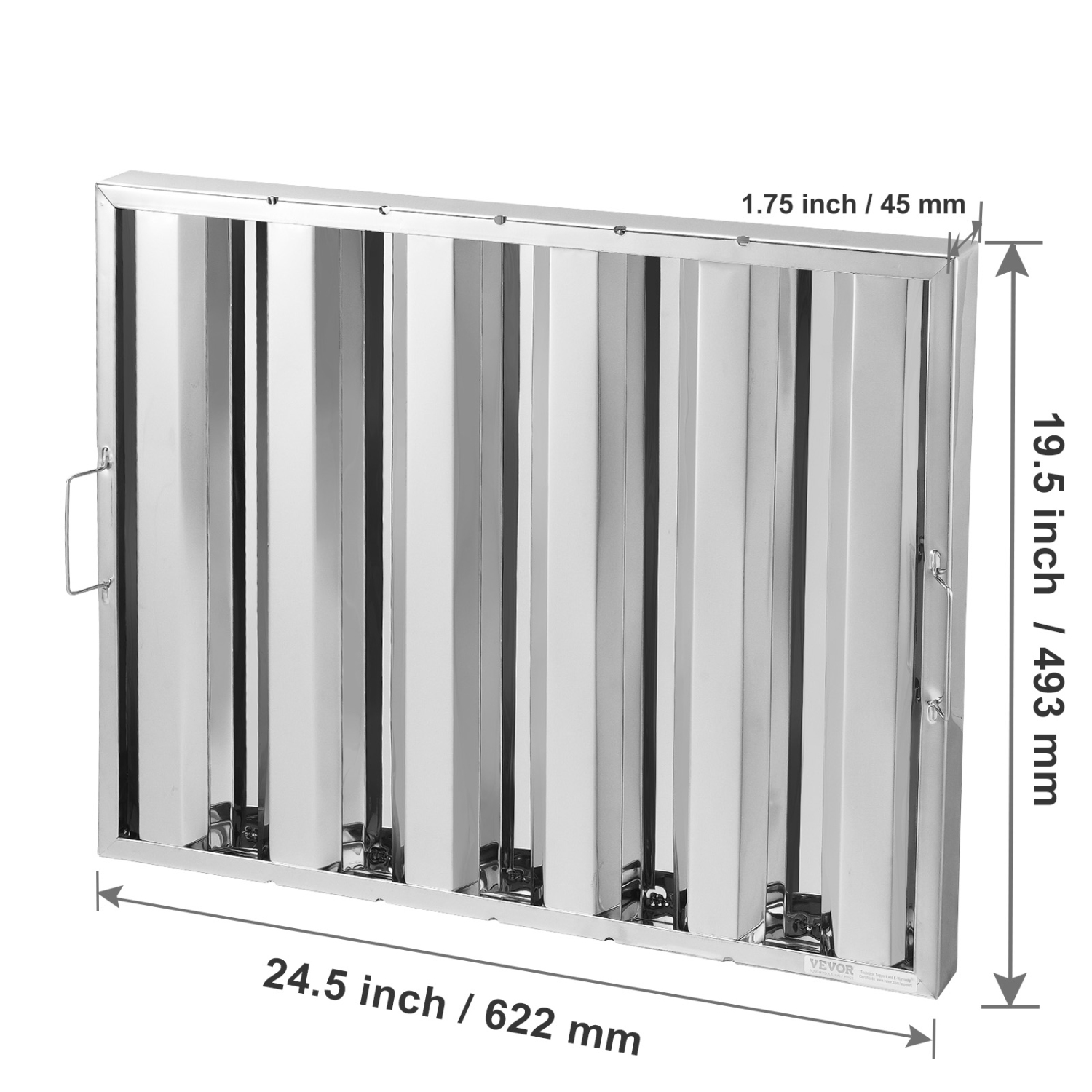 VEVOR 24.5W x 19.5H Commercial Hood Filter, Inch Range Hood Filters, Stainless Steel Restaurant Range Hood Baffle Filter for Grease Rated Commercial