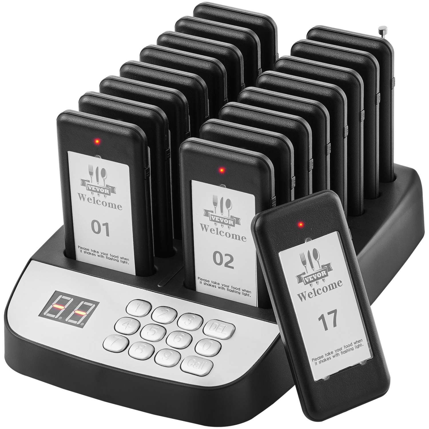 VEVOR 500m Restaurant Pager System, Wireless Long Range Lineup Waiting Queue Signal, Guest Customer Calling Beepers with Vibration & Flashing, 16