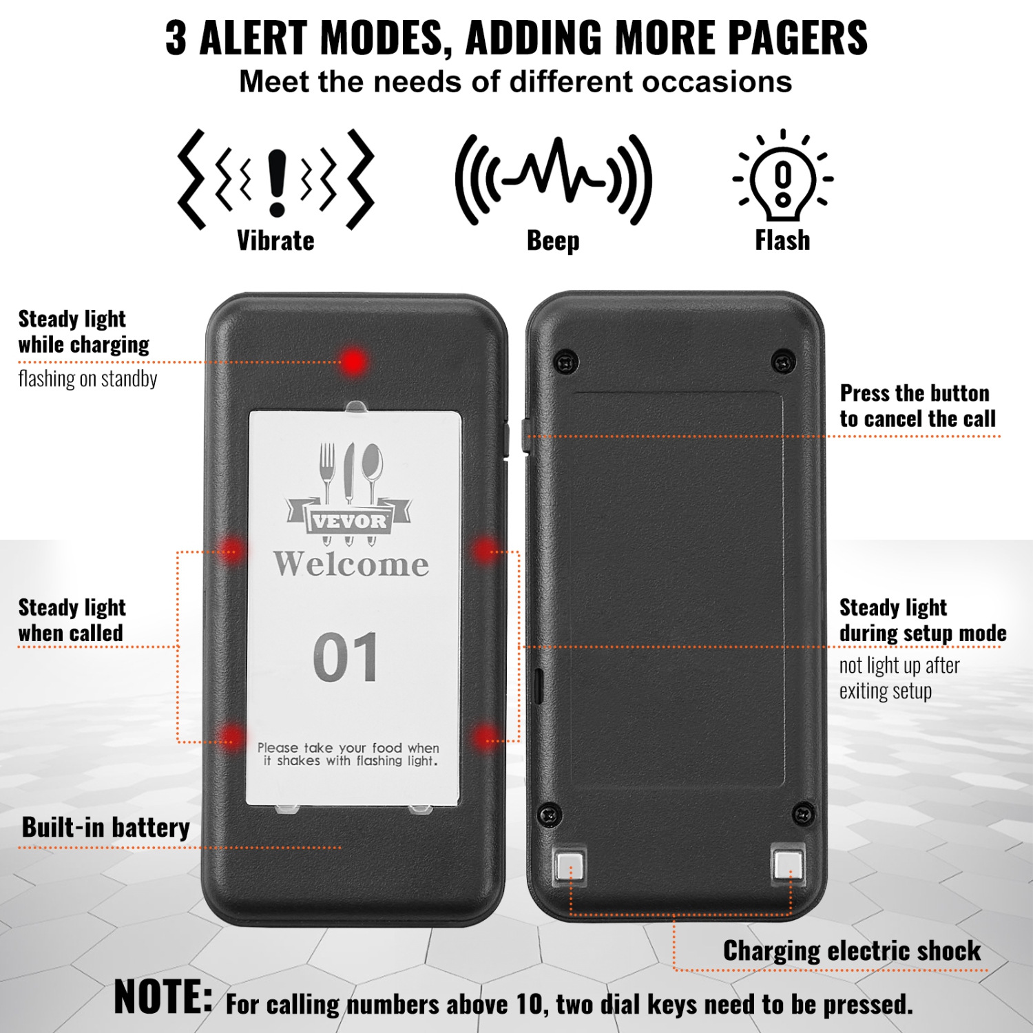 VEVOR 500m Restaurant Pager System, Wireless Long Range Lineup Waiting Queue Signal, Guest Customer Calling Beepers with Vibration & Flashing, 16