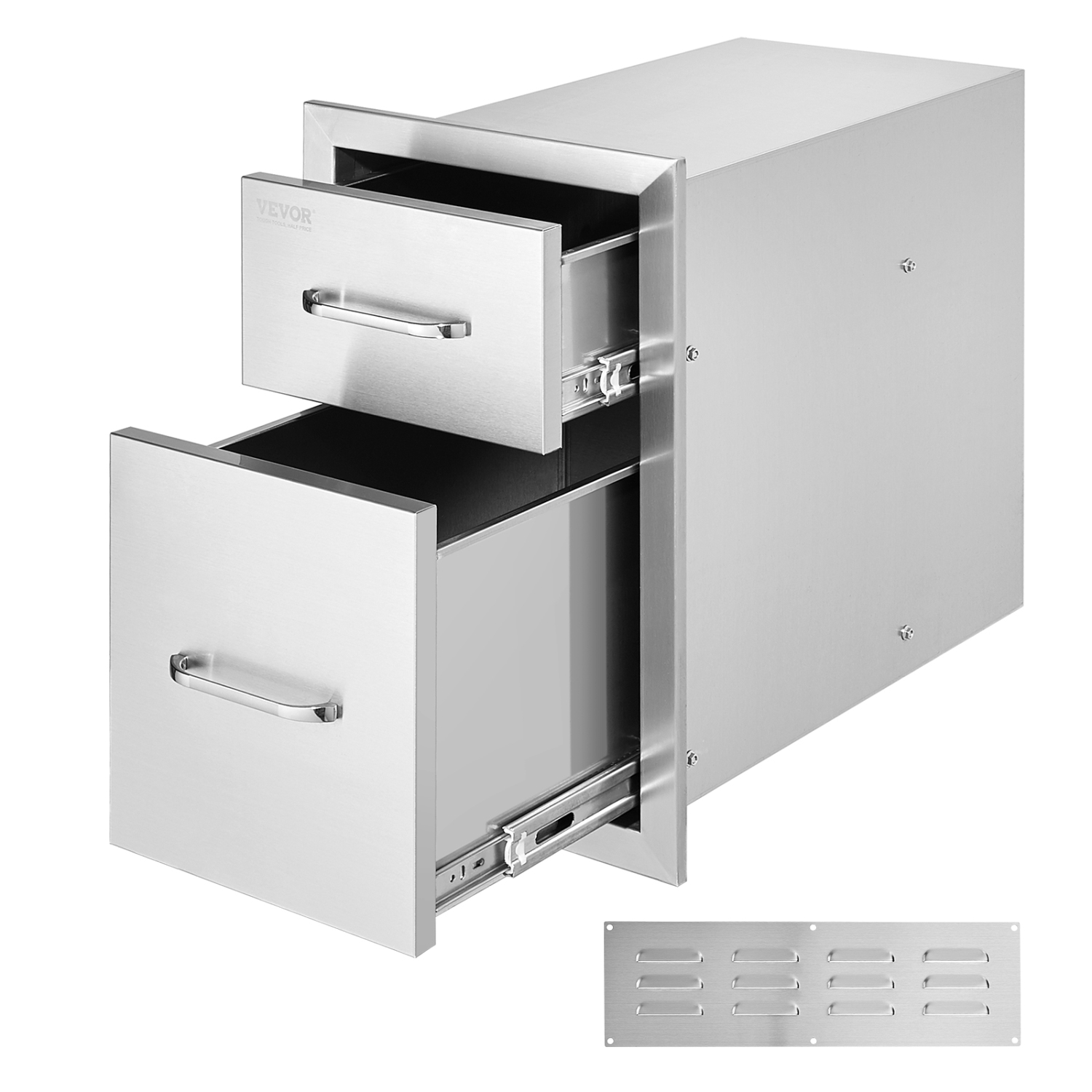 VEVOR 13"Wx20.4"Hx20.8"D Outdoor Kitchen Drawers, Flush Mount Double BBQ Access Drawers with Stainless Steel Handle, BBQ Island Drawers for Outdoor
