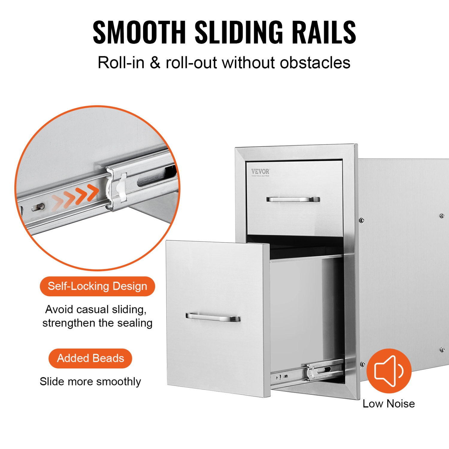 VEVOR 13"Wx20.4"Hx20.8"D Outdoor Kitchen Drawers, Flush Mount Double BBQ Access Drawers with Stainless Steel Handle, BBQ Island Drawers for Outdoor