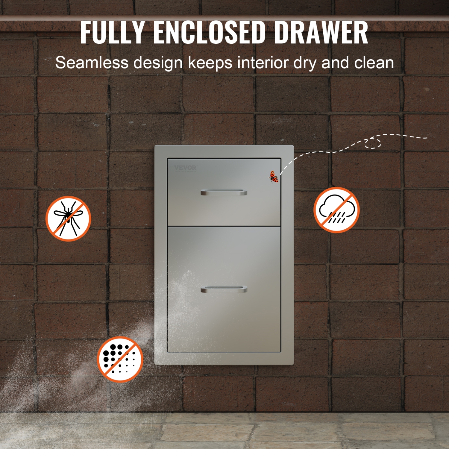 VEVOR 13"Wx20.4"Hx20.8"D Outdoor Kitchen Drawers, Flush Mount Double BBQ Access Drawers with Stainless Steel Handle, BBQ Island Drawers for Outdoor