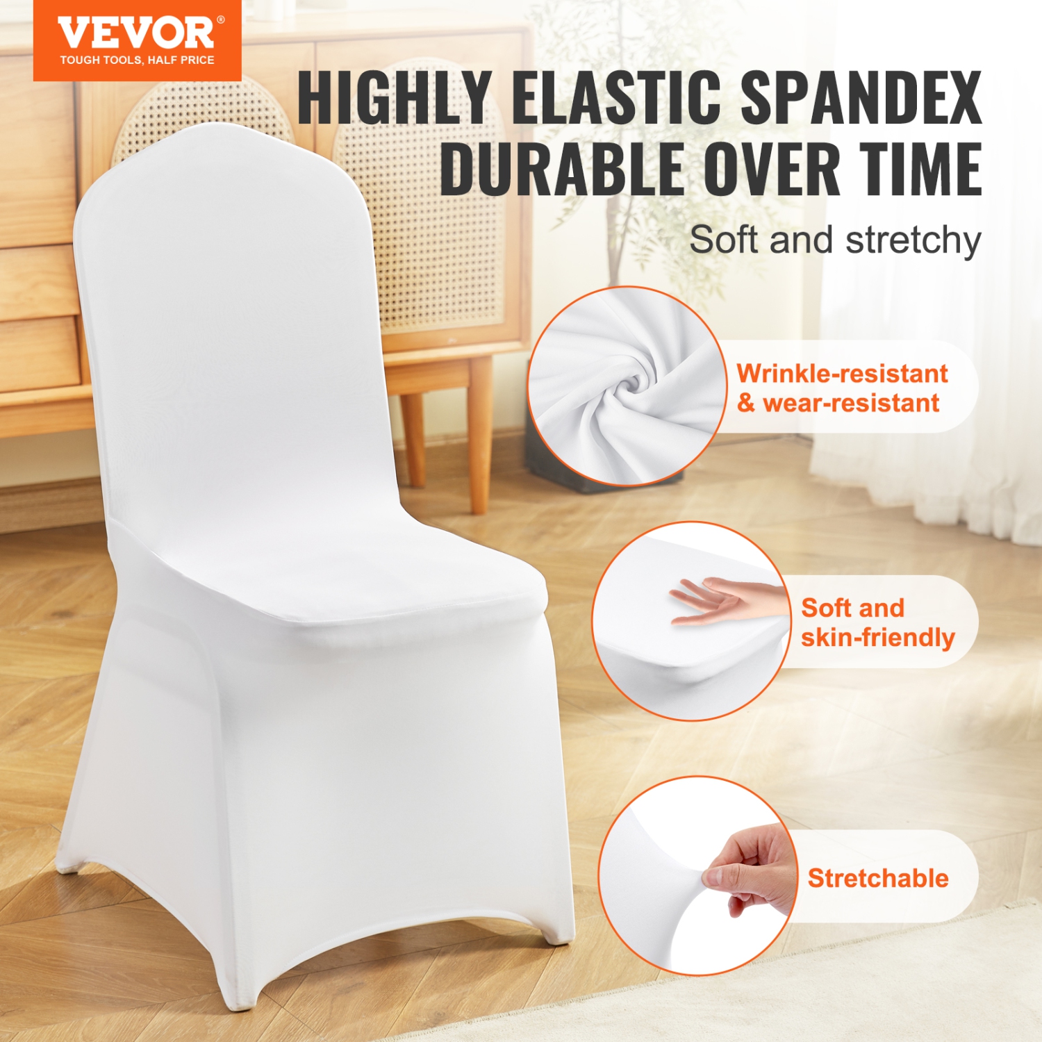 VEVOR 30PCS Housse de chaise pliante en élasthanne élastique blanc, housse de chaise ajustée universelle, housses de protection amovibles lavables,