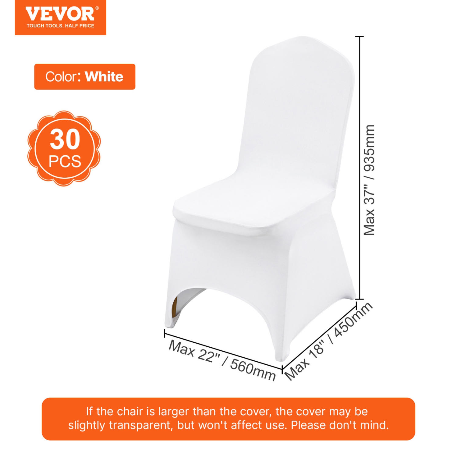 VEVOR 30PCS Housse de chaise pliante en élasthanne élastique blanc, housse de chaise ajustée universelle, housses de protection amovibles lavables,