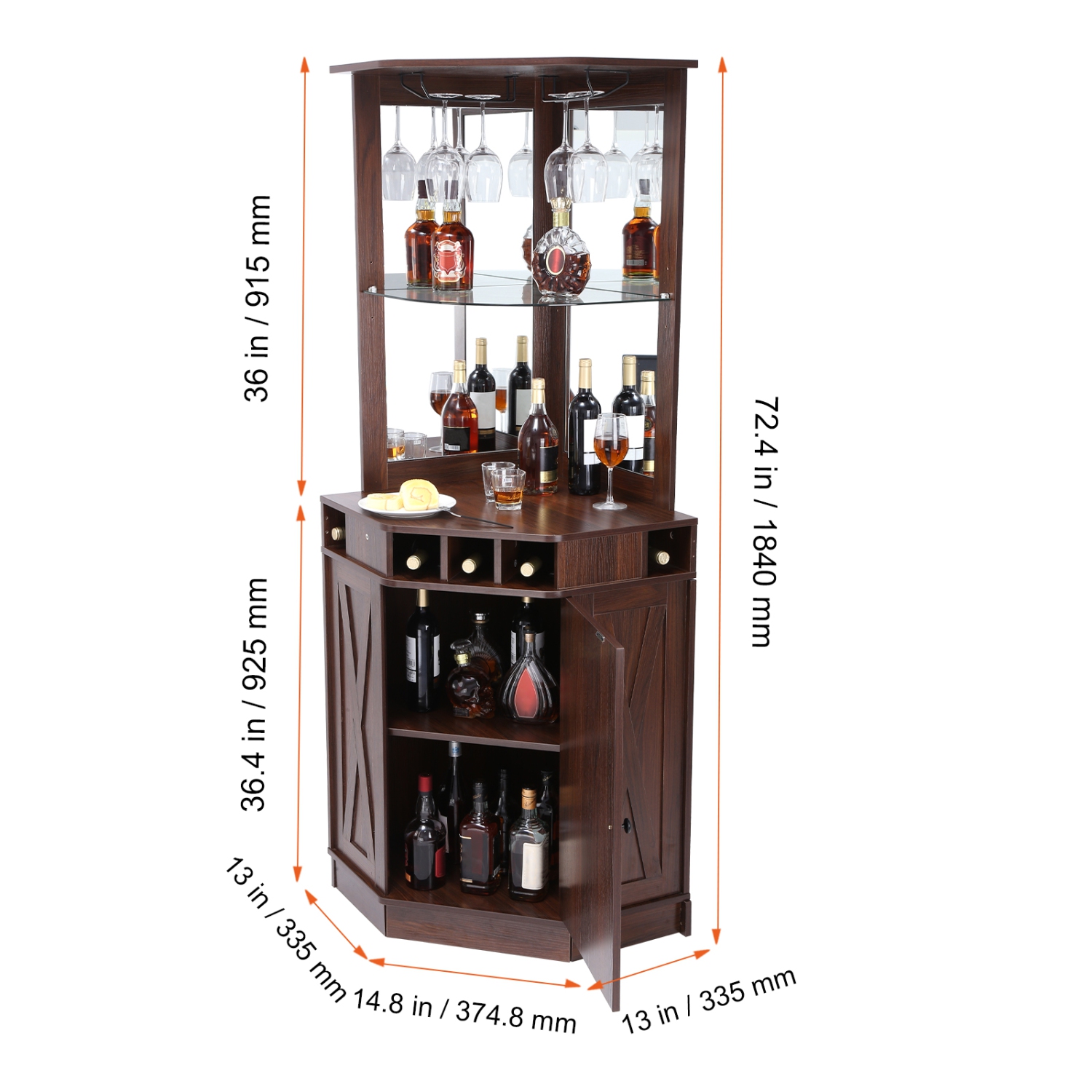 Armoire de bar industrielle en coin VEVOR, table à vin pour boissons alcoolisées et verres, armoire de buffet avec porte-verre, armoire de bar à café