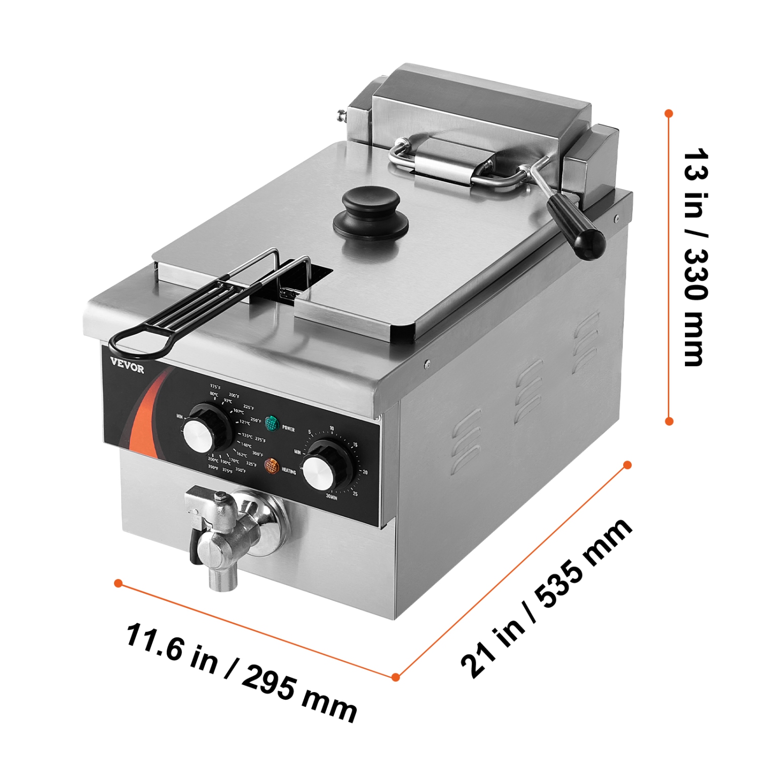 VEVOR 1750W Commercial Deep Fryer, Electric Countertop Fryer with Basket, 9Qt /8.5 L Single Oil Fryer, 1mm Thickened Stainless Steel, Time & Temp