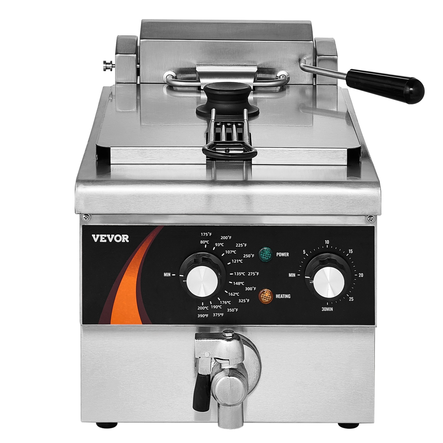 VEVOR 1750W Commercial Deep Fryer, Electric Countertop Fryer with Basket, 9Qt /8.5 L Single Oil Fryer, 1mm Thickened Stainless Steel, Time & Temp