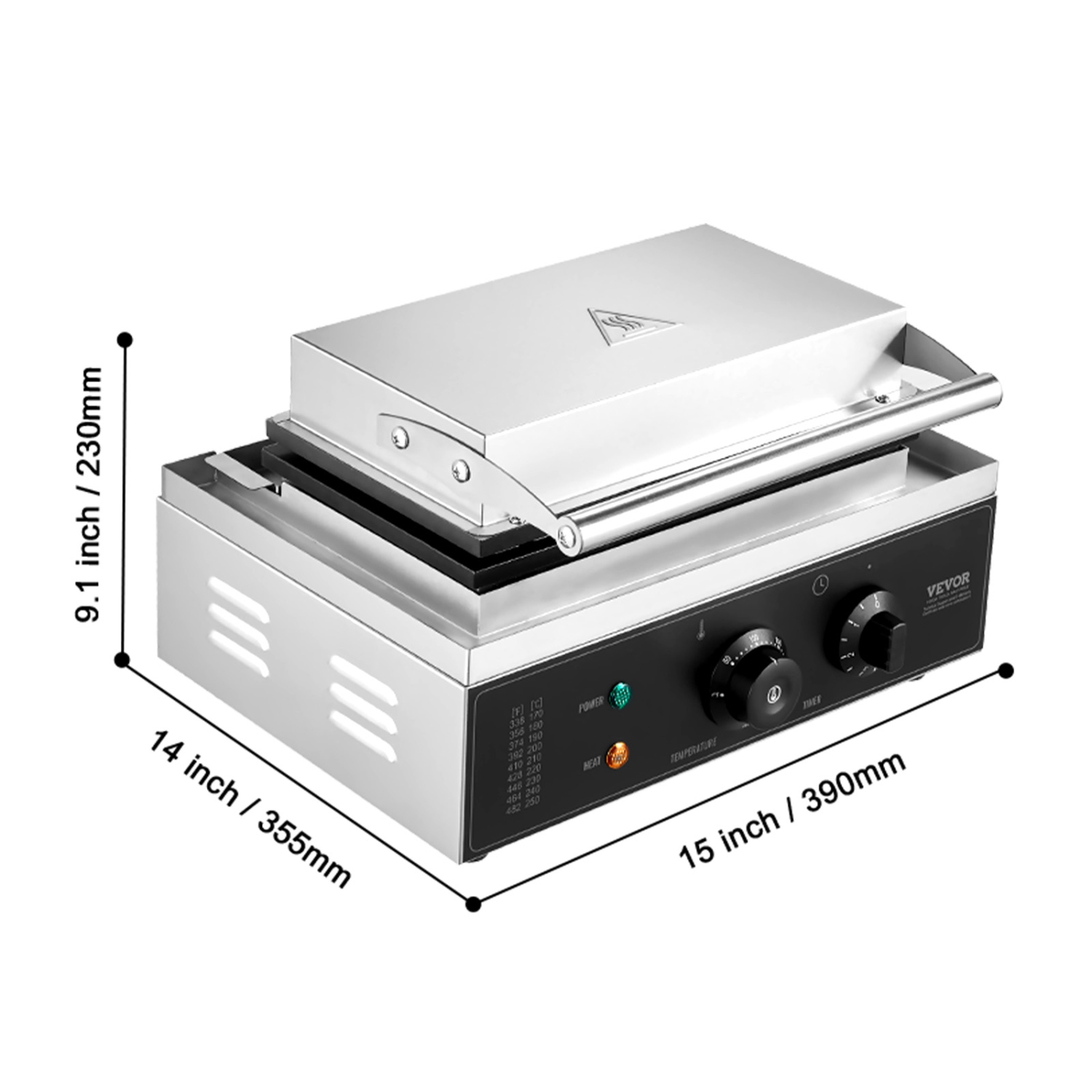 Gaufrier commercial VEVOR 1550&nbsp;W, gaufrier rectangulaire 10PCS, gaufrier belge antiadhésif en acier inoxydable avec contrôle de la température