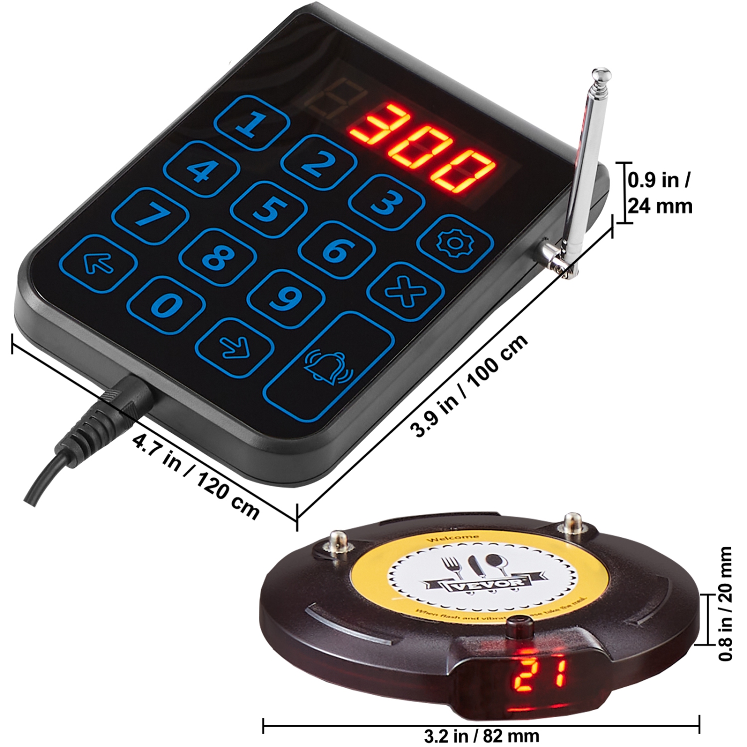 VEVOR 500m Restaurant Pager System, Wireless Long Range Lineup Waiting Queue Signal, Guest Customer Calling Beepers with Vibration & Flashing, 20
