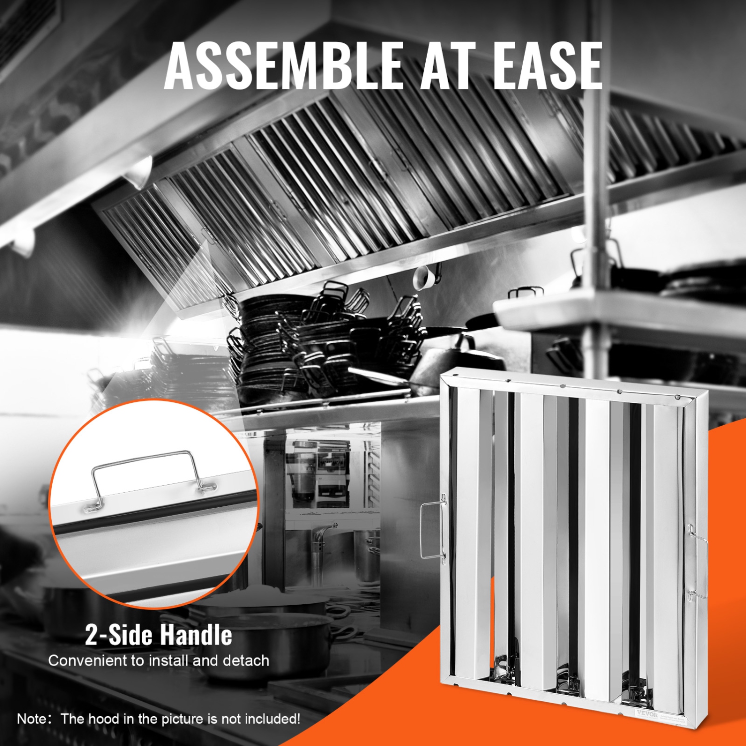 Filtre de hotte commercial VEVOR 15,5&nbsp;W x 19,5H, filtres de hotte, filtre à déflecteur de hotte de restaurant en acier inoxydable pour hottes