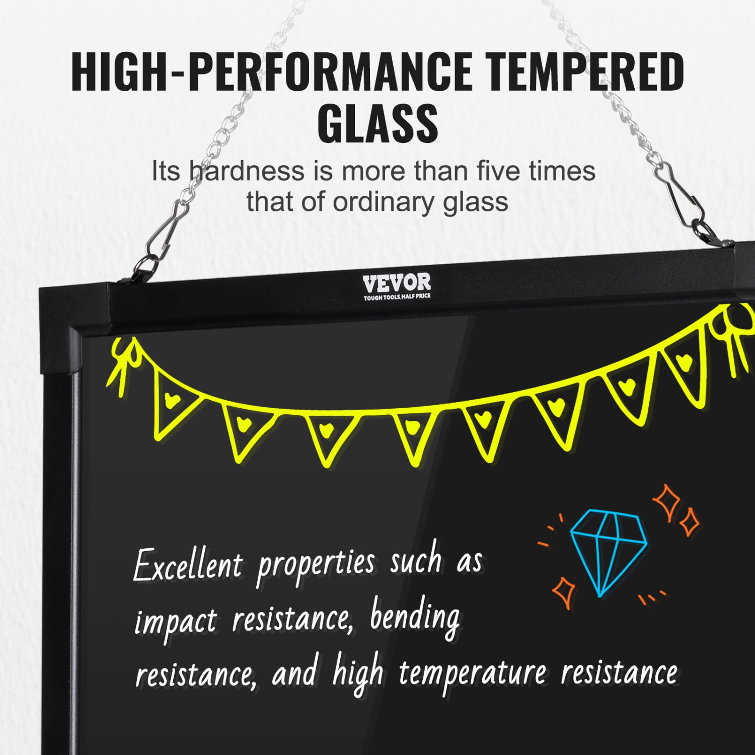 VEVOR 24"x16" LED Message Writing Board, Illuminated Erasable Lighted Chalkboard, Neon Effect Menu Sign Board, Drawing Board with 8 Fluorescent Chalk