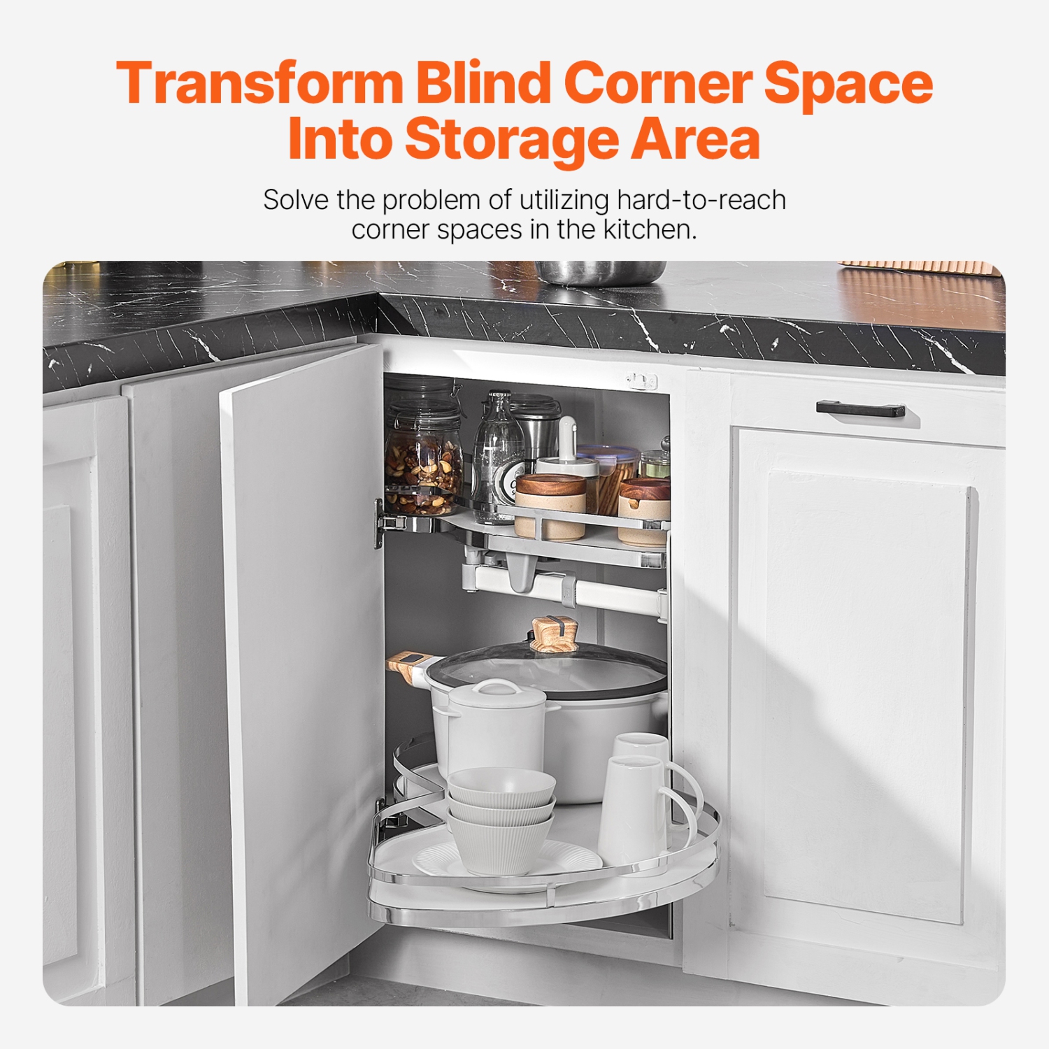 VEVOR 36 inch Width Swing Right Blind Corner Cabinet, Pull Out Organizer Blind Cabinet, 2 Tier Height Adjustable Swing Tray, Soft Close Kitchen Cloud