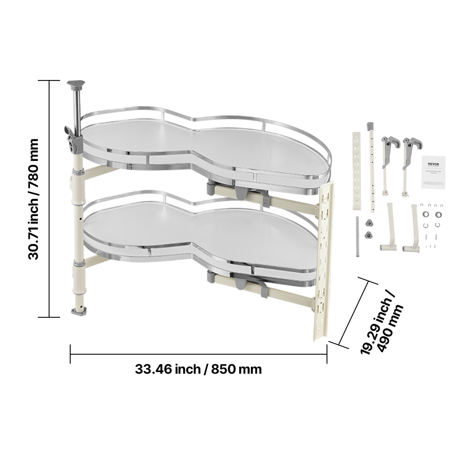 VEVOR 36 inch Width Swing Right Blind Corner Cabinet, Pull Out Organizer Blind Cabinet, 2 Tier Height Adjustable Swing Tray, Soft Close Kitchen Cloud
