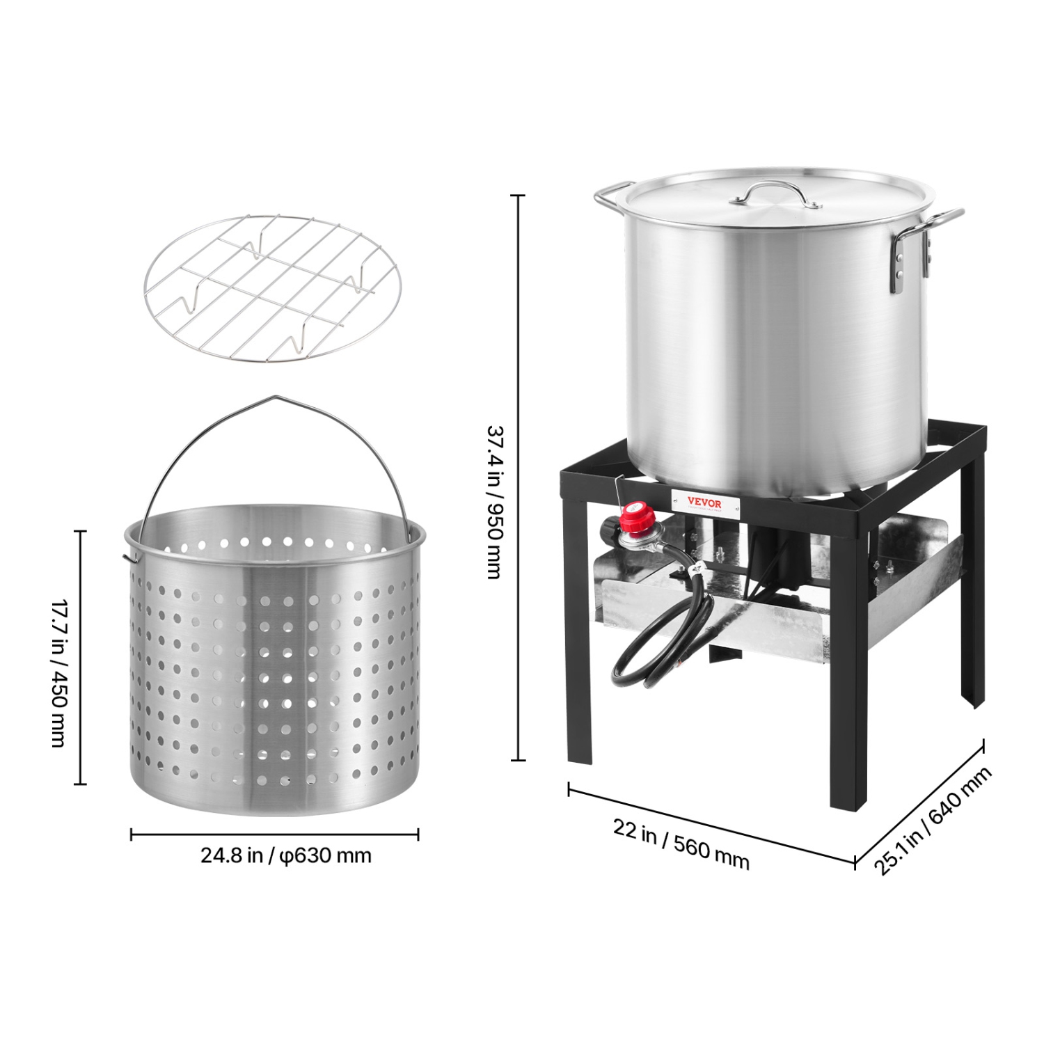 VEVOR 100 Qt Seafood Boiling Kit with Strainer, Outdoor Seafood Boil Pot and Basket, Cooking Set for Crab Crawfish Lobster Boiling, Aluminum Stockpot