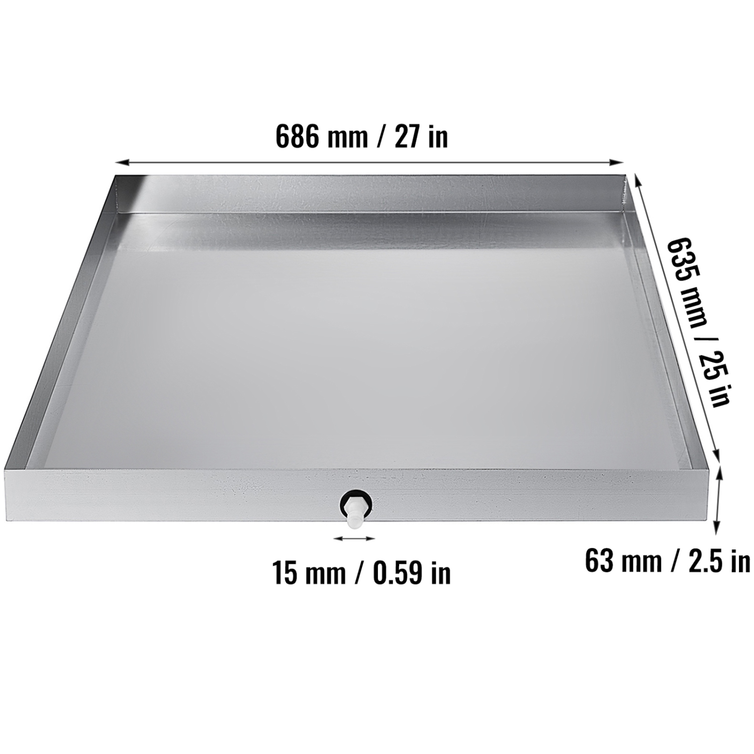Bac à laver 27 x 25 x 2,5&nbsp;po VEVOR 304 Bac d'égouttage de laveuse en acier inoxydable 18 GA Épaisseur Plateau d'égouttage compact robuste pour