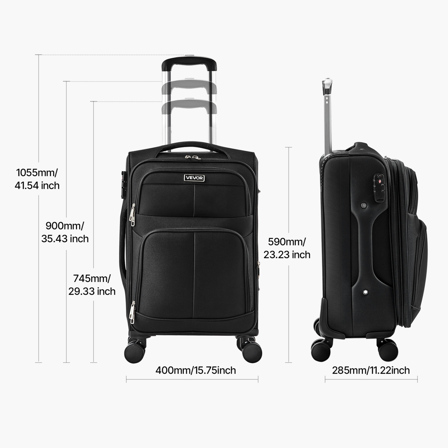 Valise souple extensible de 20&nbsp;po VEVOR avec roulettes pivotantes, bagage de cabine souple, valise enregistrée légère avec pochette extensible à