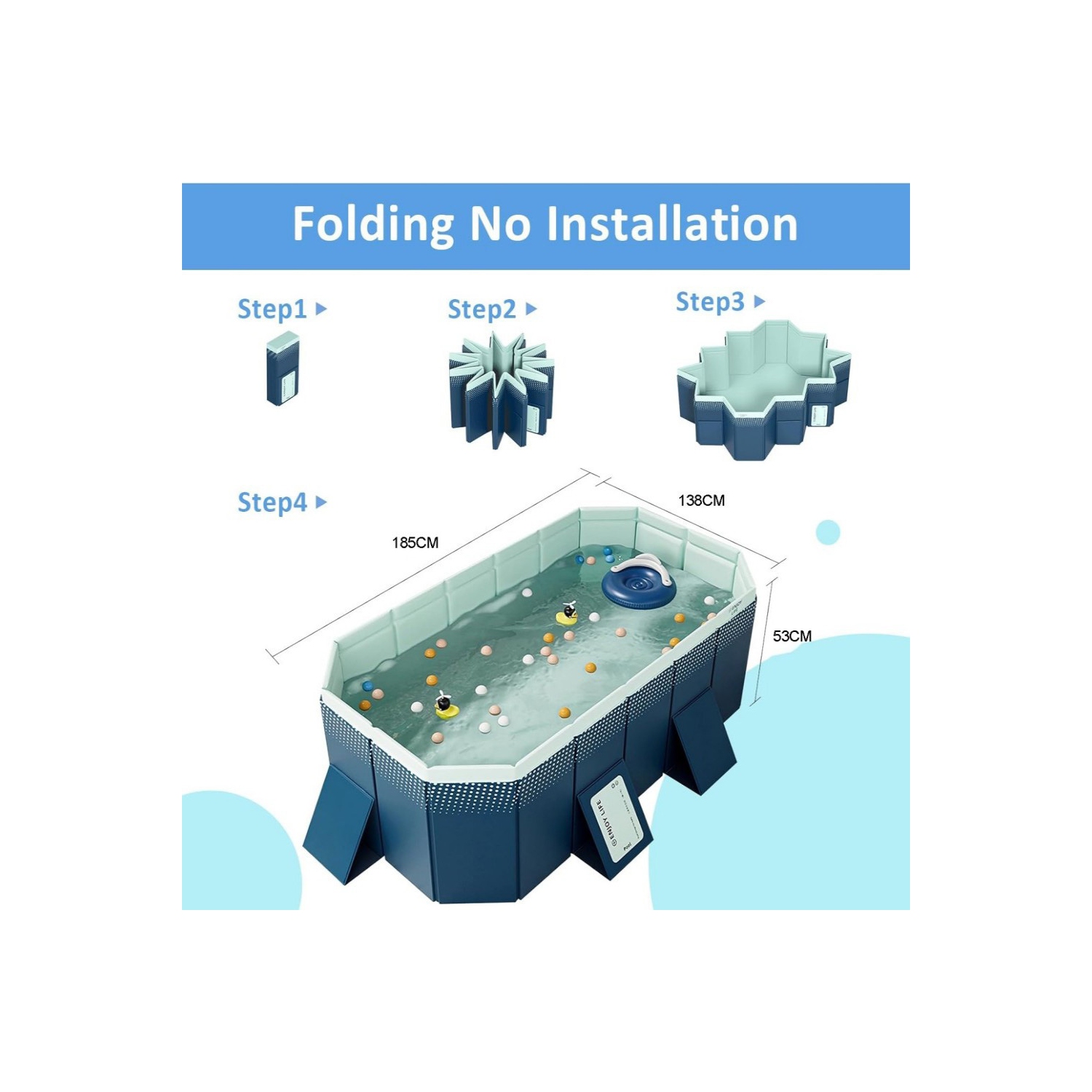 axGear Foldable Large Pool Non Inflatable Backyard Outdoor Water Fun