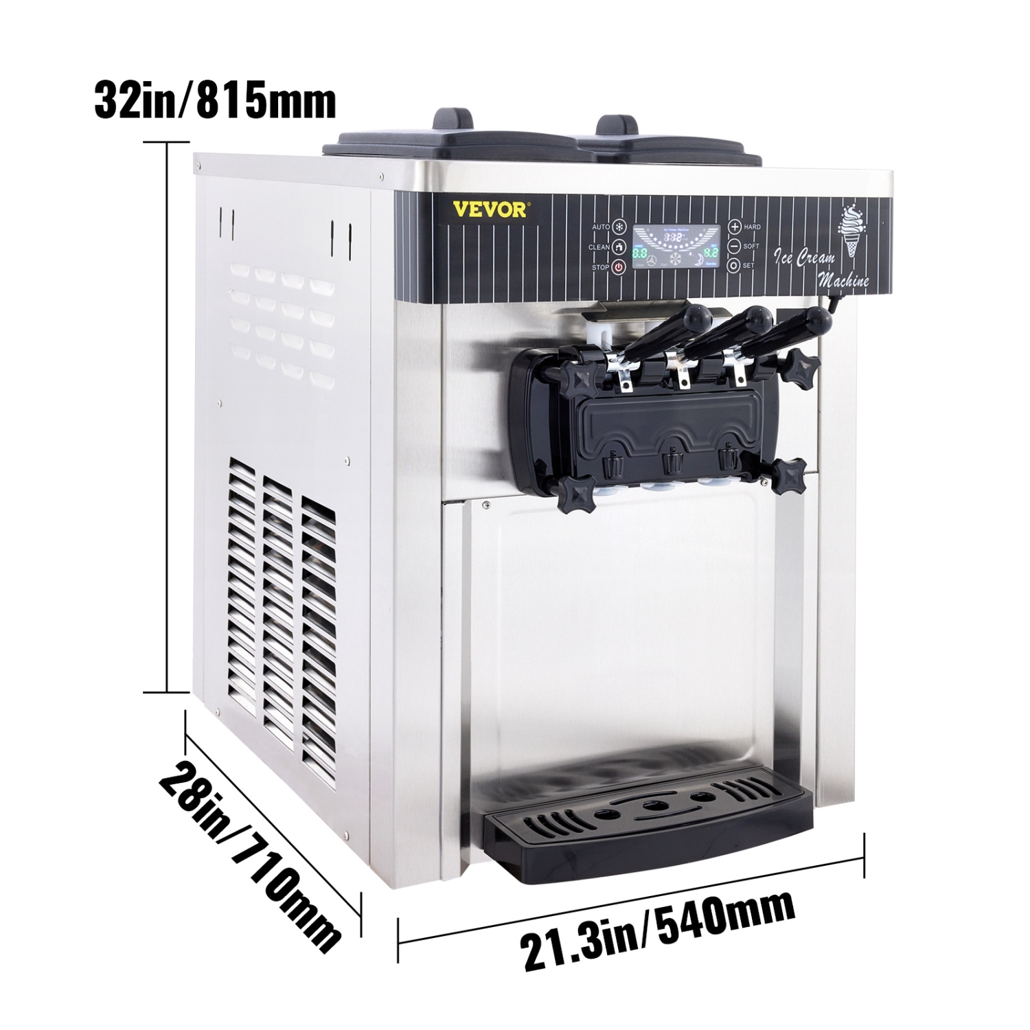 VEVOR 2200W Commercial Ice Cream Machine 5.3 to 7.4Gal per Hour Soft Serve with LED Display Auto Clean 3 Flavors Perfect for Restaurants Snack Bar,