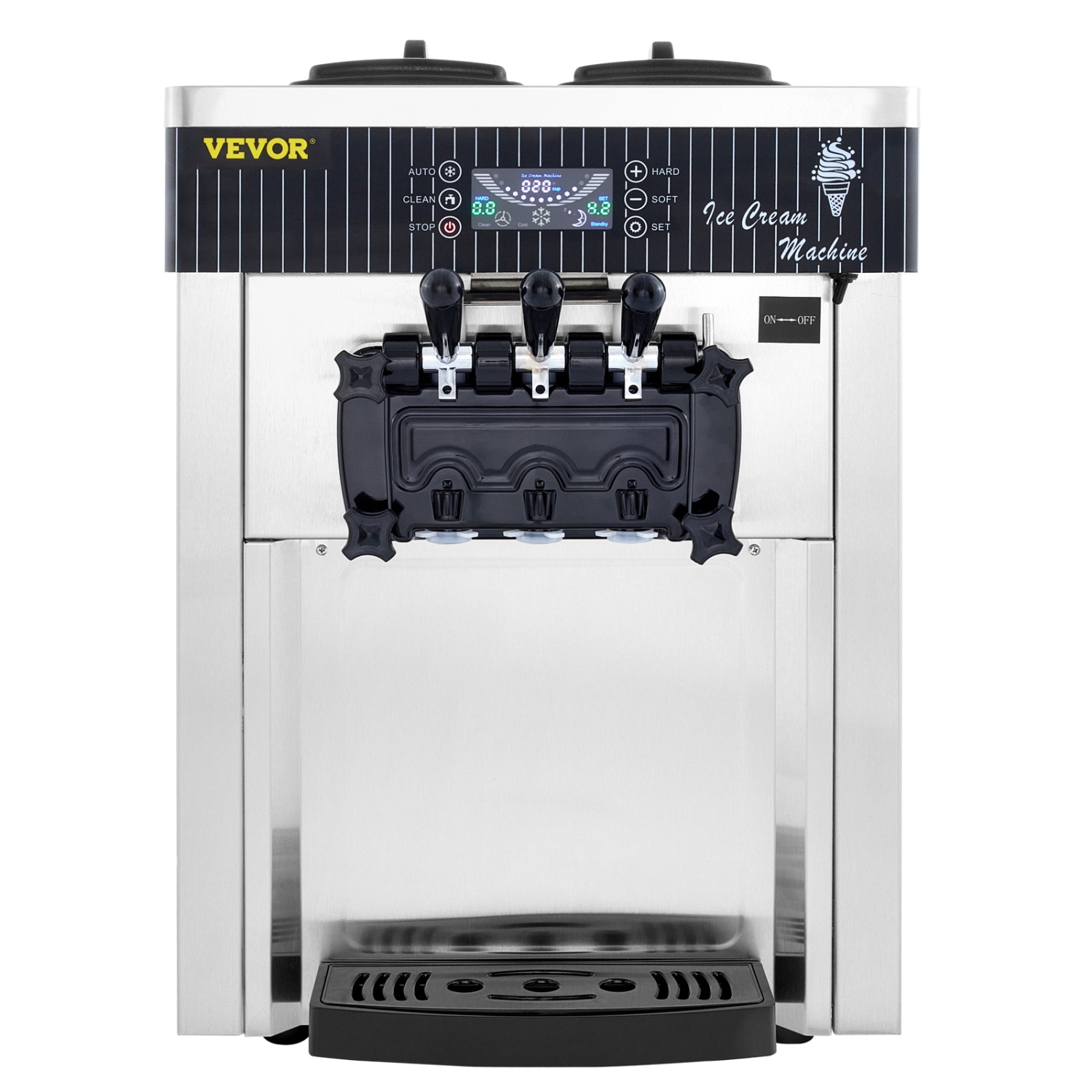 VEVOR 2200W Commercial Ice Cream Machine 5.3 to 7.4Gal per Hour Soft Serve with LED Display Auto Clean 3 Flavors Perfect for Restaurants Snack Bar,