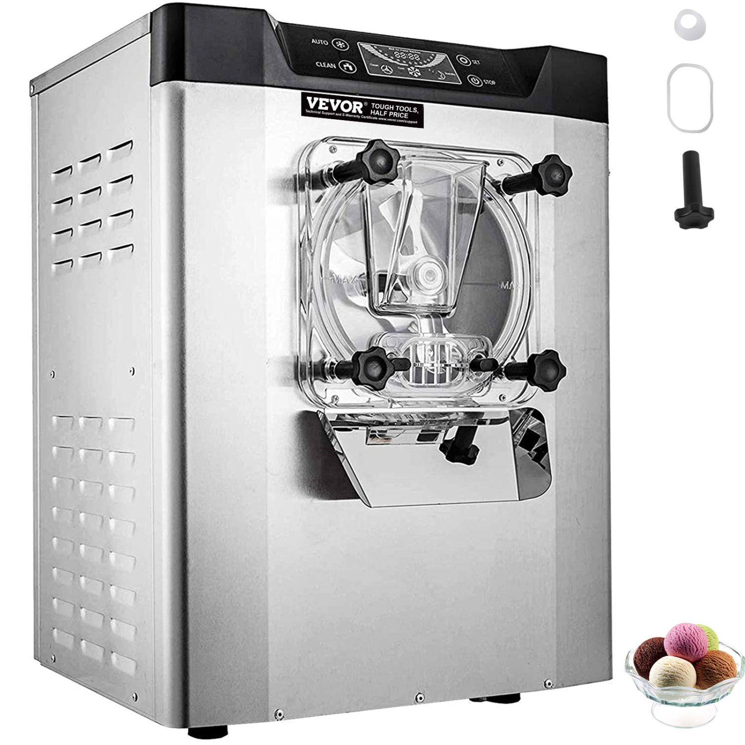 VEVOR 1400W 20/5.3 Gph Commercial Ice Cream Machine Hard Serve Ice Cream Maker with LED Display Screen Auto Shut-Off Timer for Restaurants Snack bar