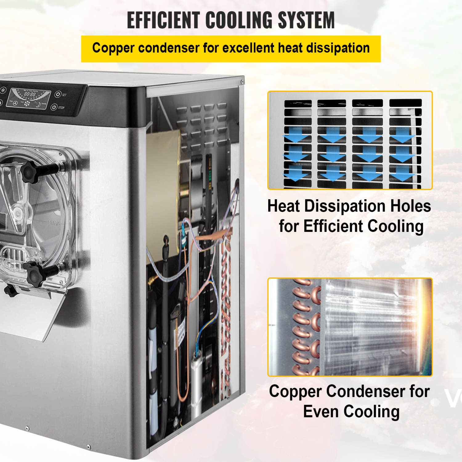 VEVOR 1400W 20/5.3 Gph Commercial Ice Cream Machine Hard Serve Ice Cream Maker with LED Display Screen Auto Shut-Off Timer for Restaurants Snack bar