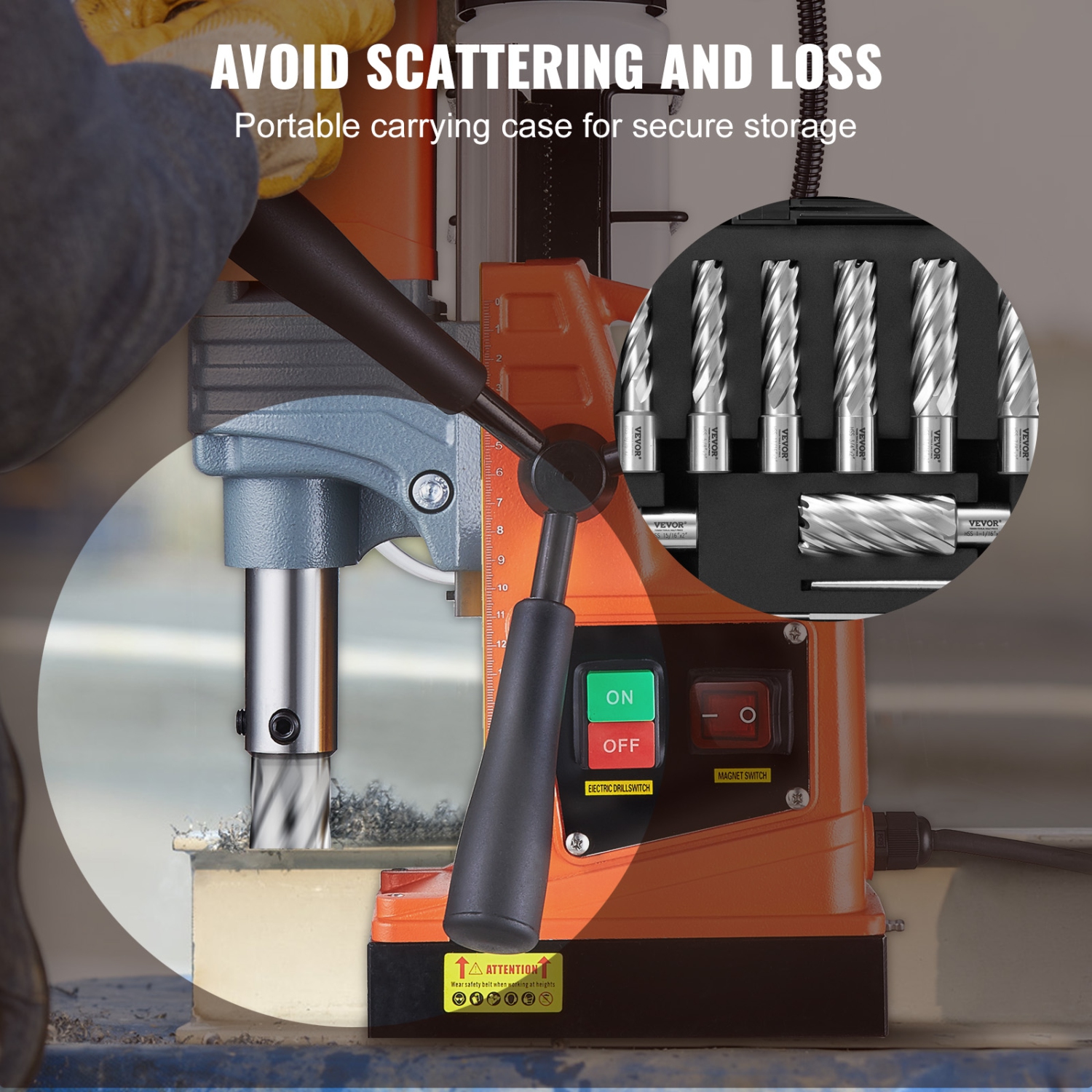 VEVOR 13 pcs Annular Cutter Set, Weldon Shank Mag Drill Bits, 7/16" to 1-1/16" Cutting Diameter, 2" Cutting Depth, M2AL HSS, with 2 Pilot Pins, Hex