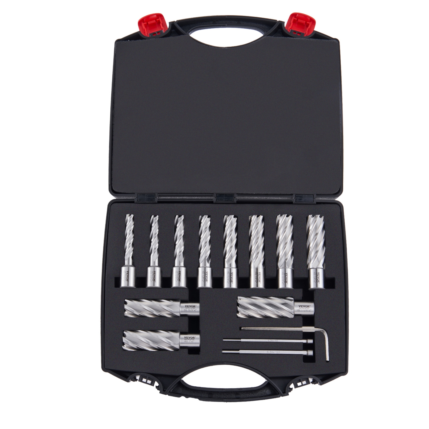 VEVOR 13 pcs Annular Cutter Set, Weldon Shank Mag Drill Bits, 7/16" to 1-1/16" Cutting Diameter, 2" Cutting Depth, M2AL HSS, with 2 Pilot Pins, Hex