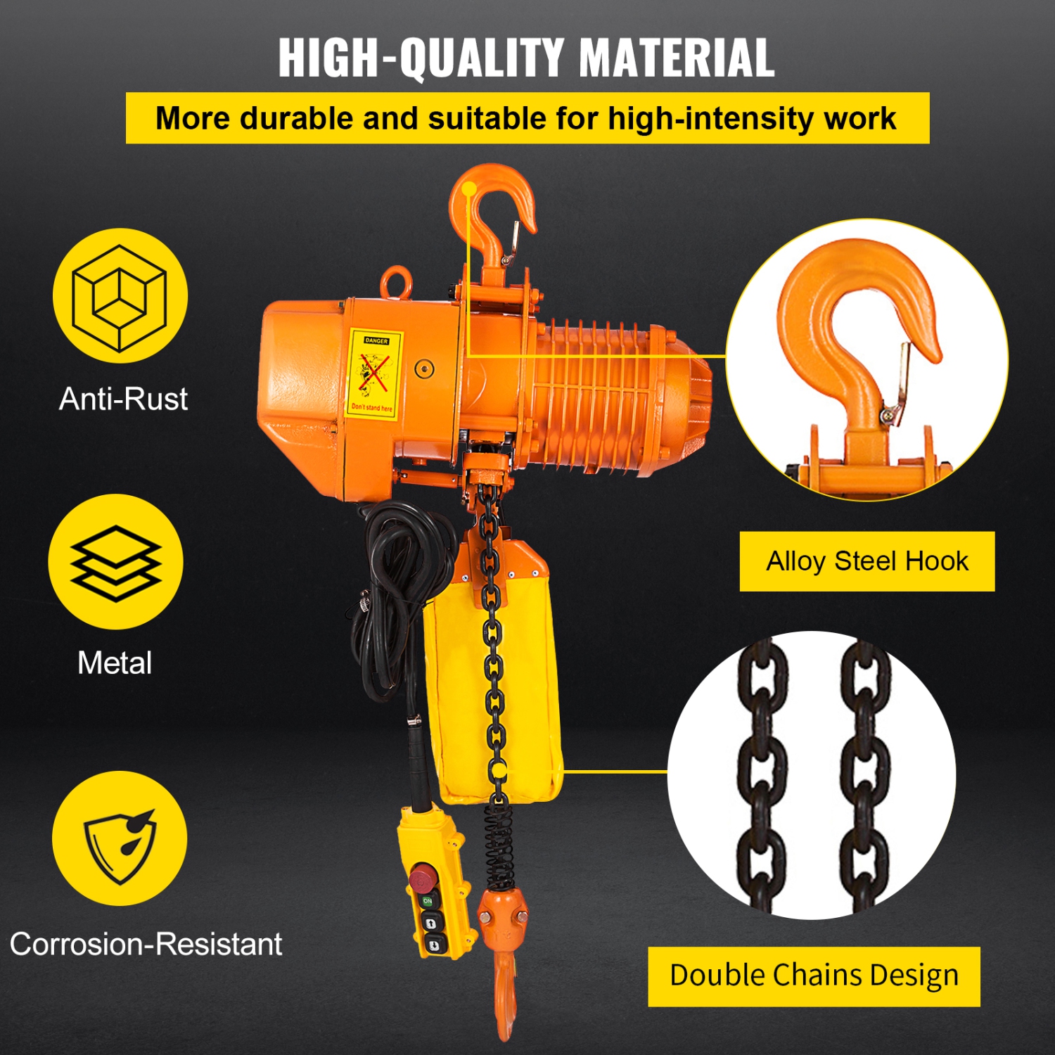 VEVOR 1 Ton Electric Chain Hoist, Single Phase 2200Lbs 10ft Lift Height with Electrical Hook, Mount Chain Hoist G80, Double Chain with Pendant