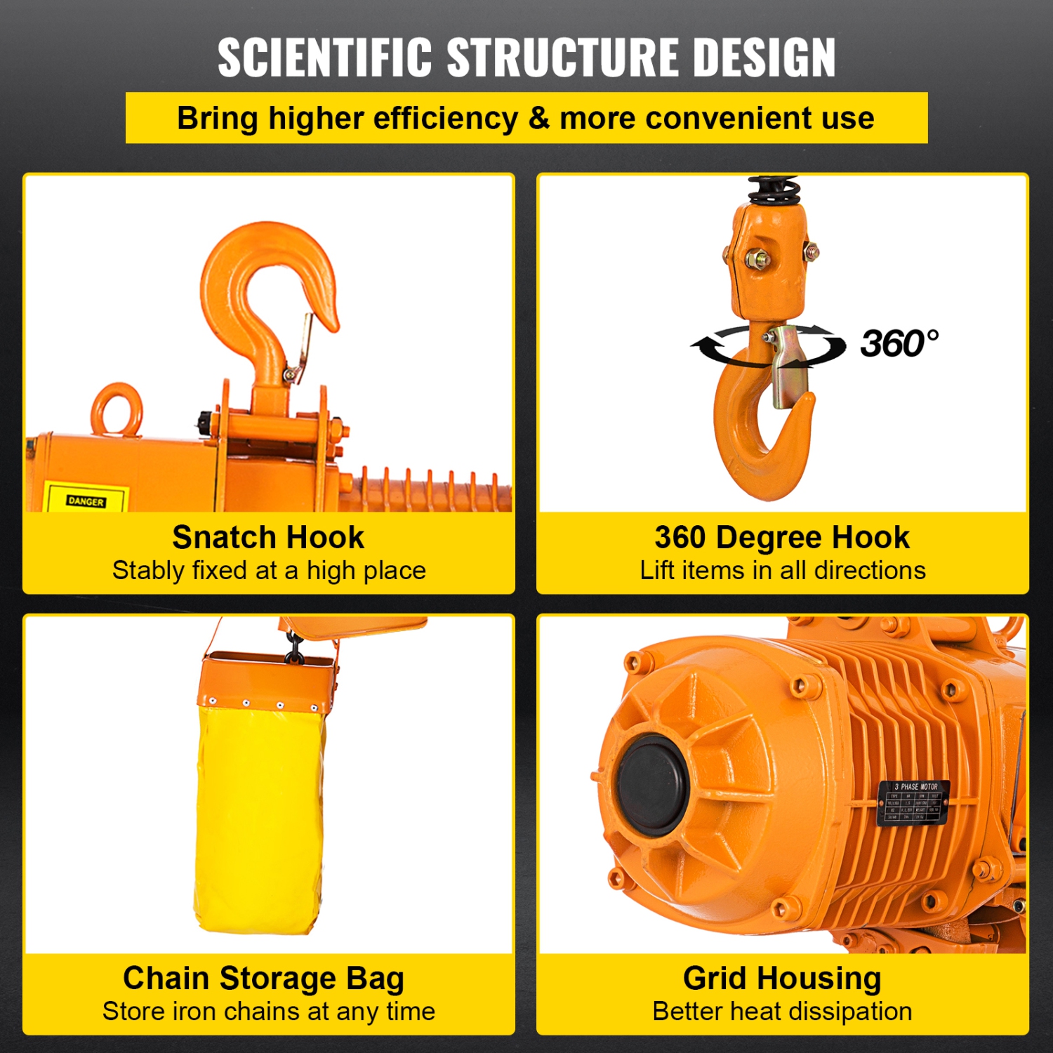 VEVOR 1 Ton Electric Chain Hoist, Single Phase 2200Lbs 10ft Lift Height with Electrical Hook, Mount Chain Hoist G80, Double Chain with Pendant