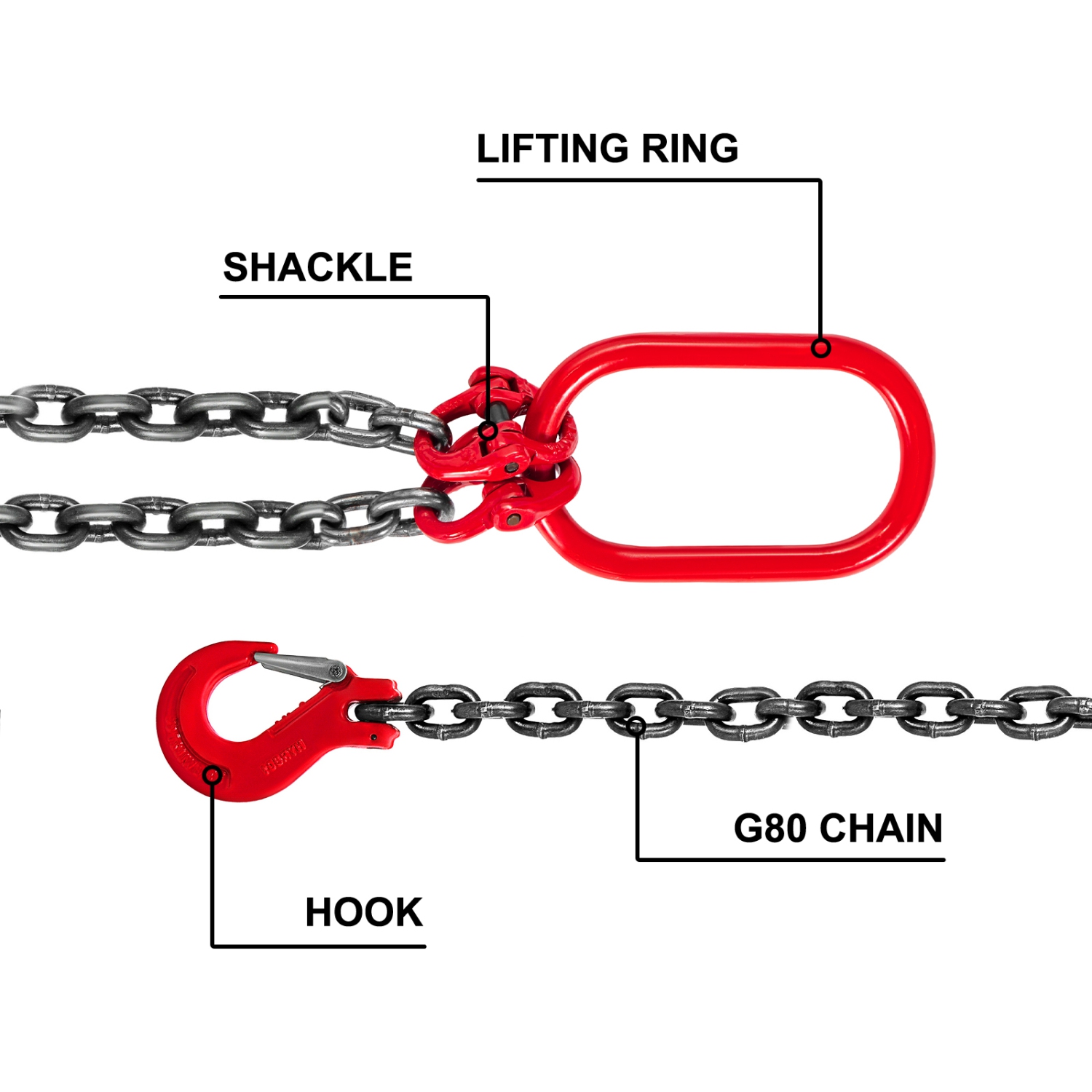 VEVOR 3/8 inch x 5 ft Chain Sling, G80 Engine Chain Hoist Lifts, 11000 lbs/5 Ton Capacity Lifting Sling Chains for Engine Hoist, Engine Lift Chain
