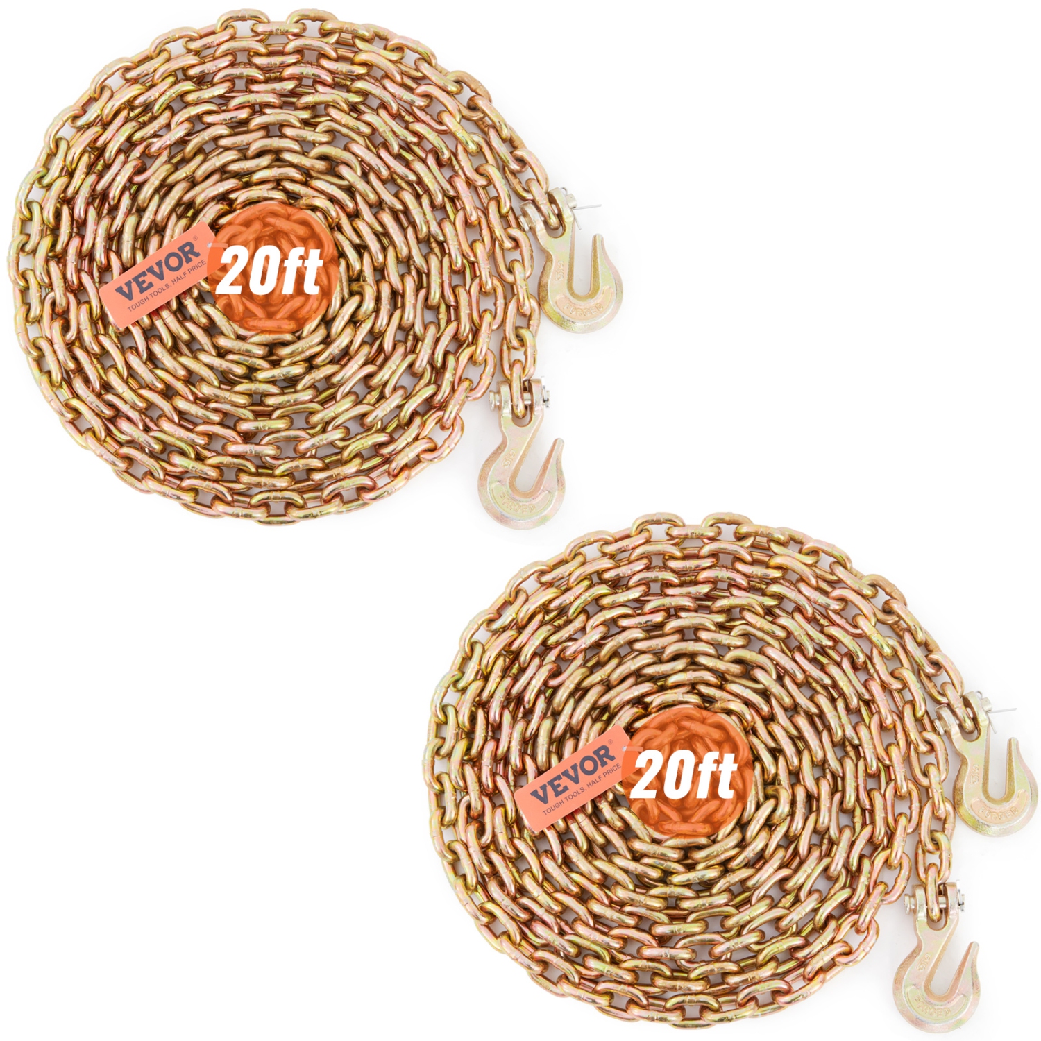 VEVOR 4900lbs Transport Binder Chain, Working Load Limit, 5/16''x20' G80 Tow Chain Tie Down with Grab Hooks, DOT Certified,Galvanized Coating