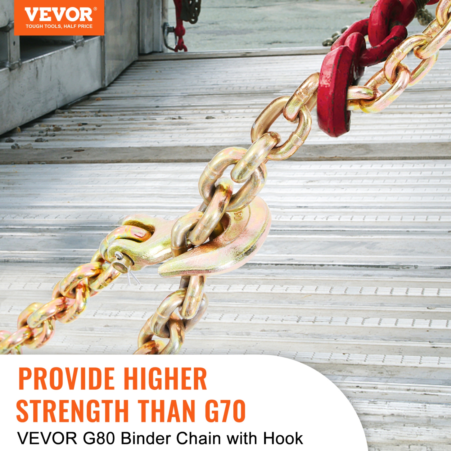 VEVOR 4900lbs Transport Binder Chain, Working Load Limit, 5/16''x20' G80 Tow Chain Tie Down with Grab Hooks, DOT Certified,Galvanized Coating