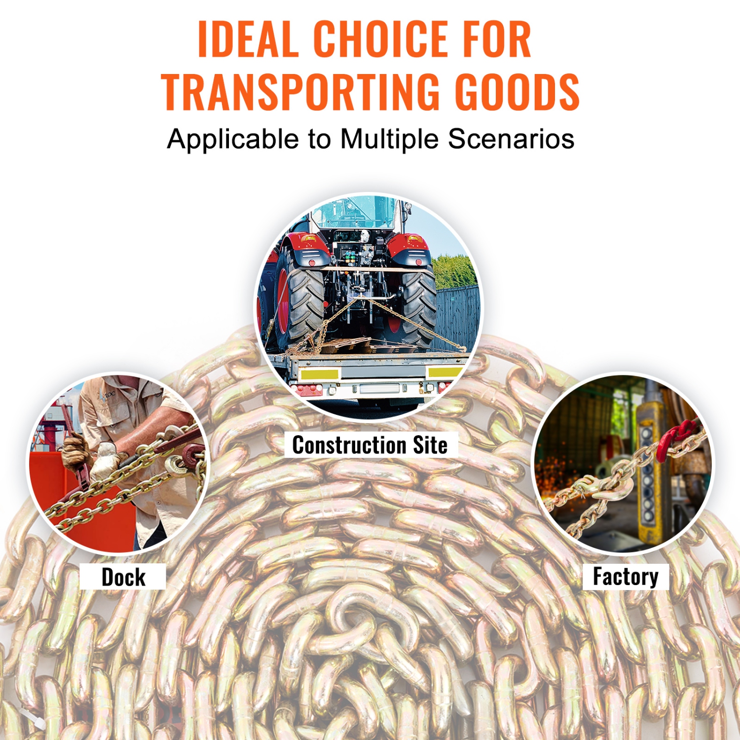 VEVOR 4900lbs Transport Binder Chain, Working Load Limit, 5/16''x20' G80 Tow Chain Tie Down with Grab Hooks, DOT Certified,Galvanized Coating