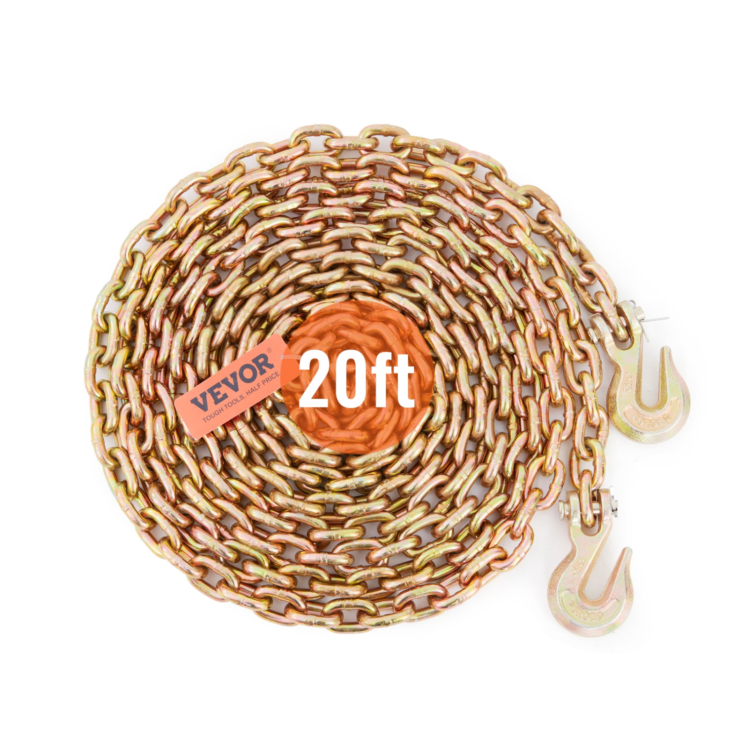 VEVOR 4900lbs Transport Binder Chain, Working Load Limit, 5/16''x20' G80 Tow Chain Tie Down with Grab Hooks, DOT Certified,Galvanized Coating