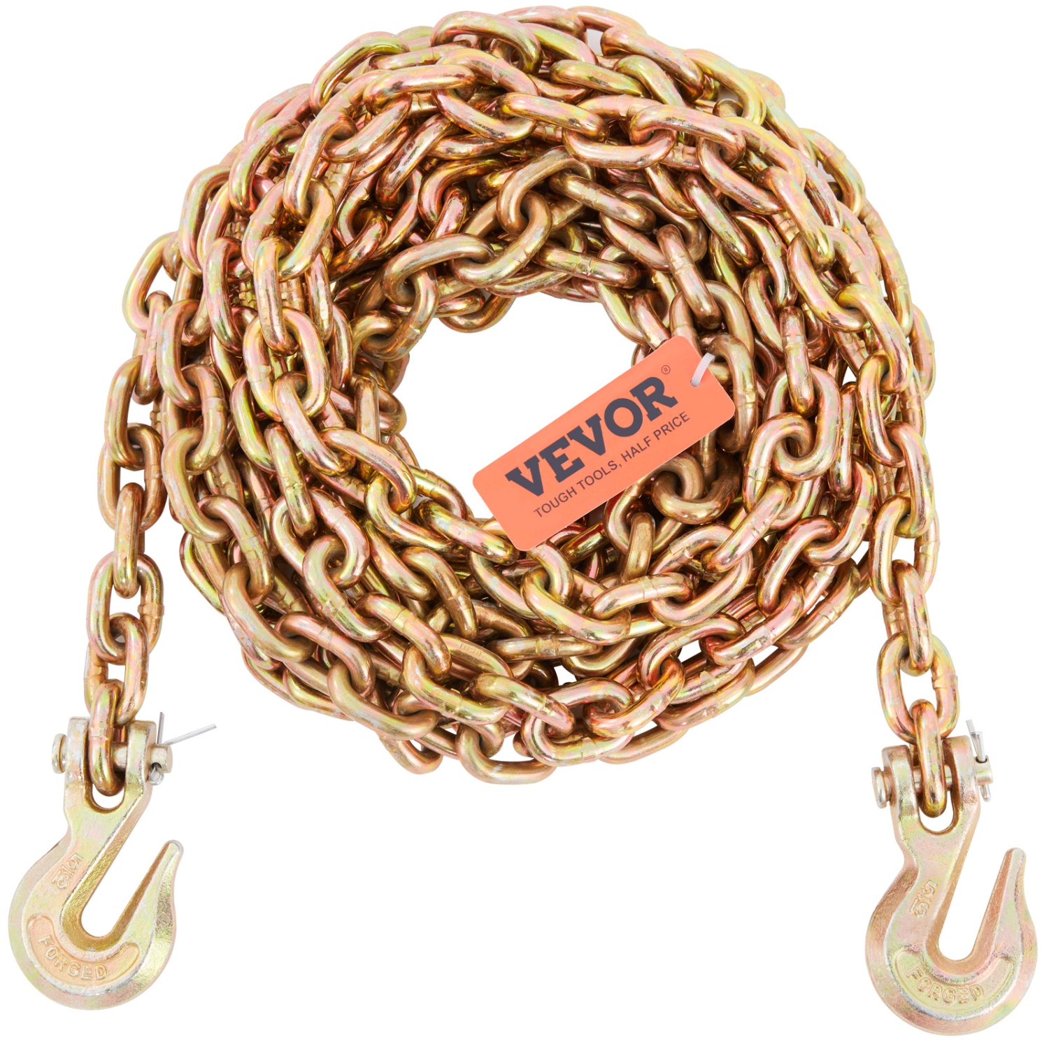 VEVOR 4900lbs Transport Binder Chain, Working Load Limit, 5/16''x20' G80 Tow Chain Tie Down with Grab Hooks, DOT Certified,Galvanized Coating