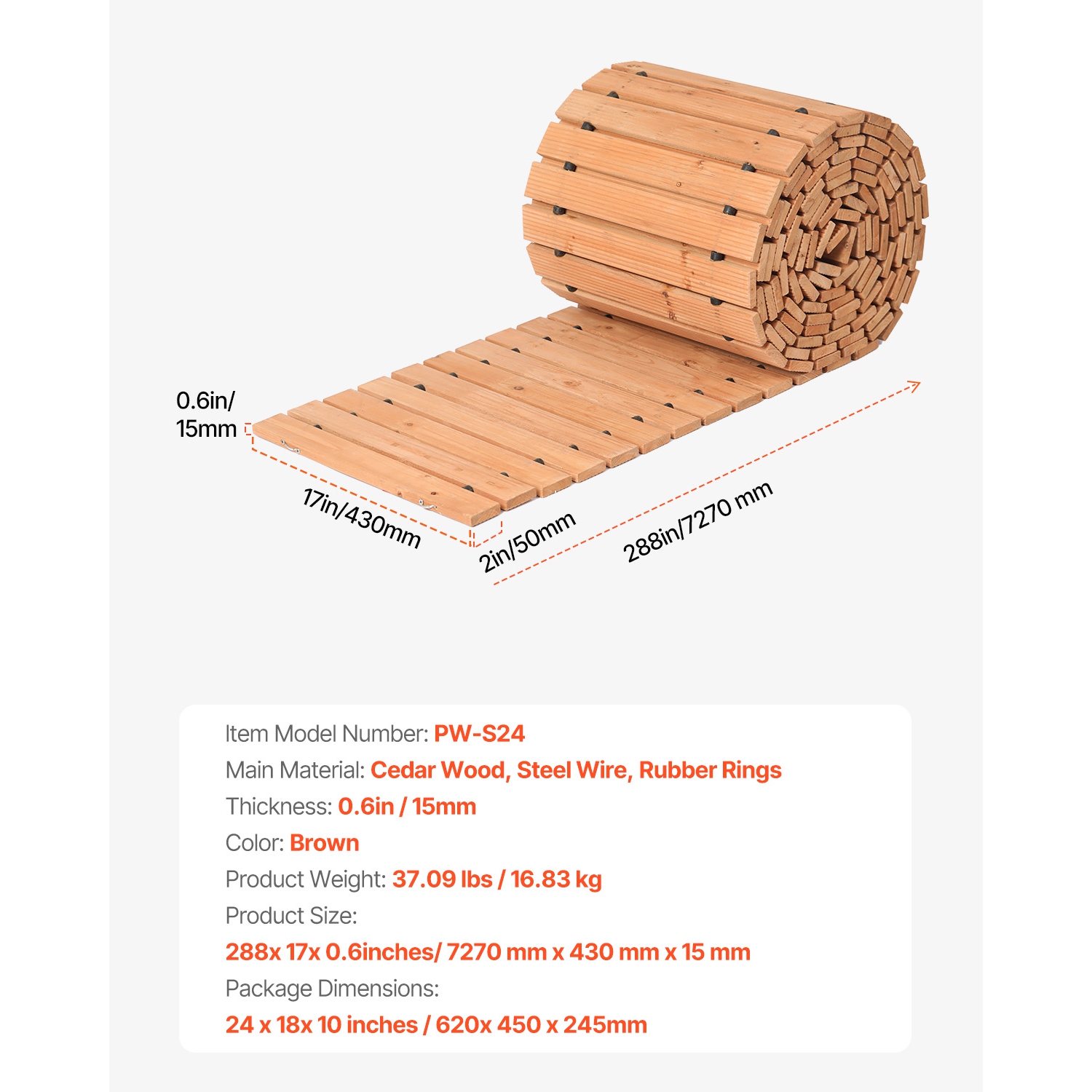 VEVOR 16 ft L x 17 in W Wooden Garden Pathway, Non-Slip Straight ...