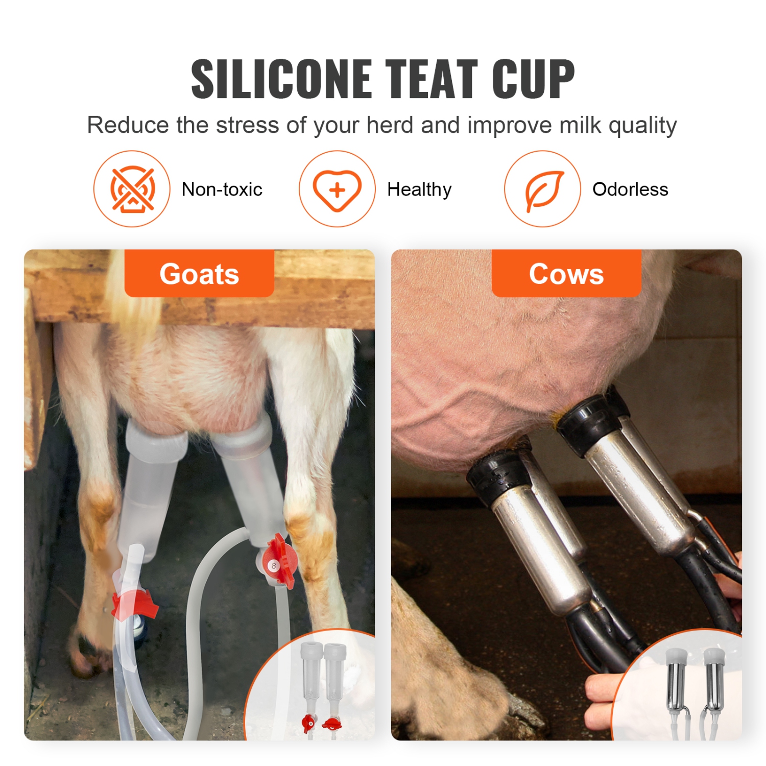 VEVOR Goat Milking Machine, 6 L 304 Stainless Steel Bucket, Electric Automatic Pulsation Vacuum Milker, Portable Milker with Food-grade Silicone Cups